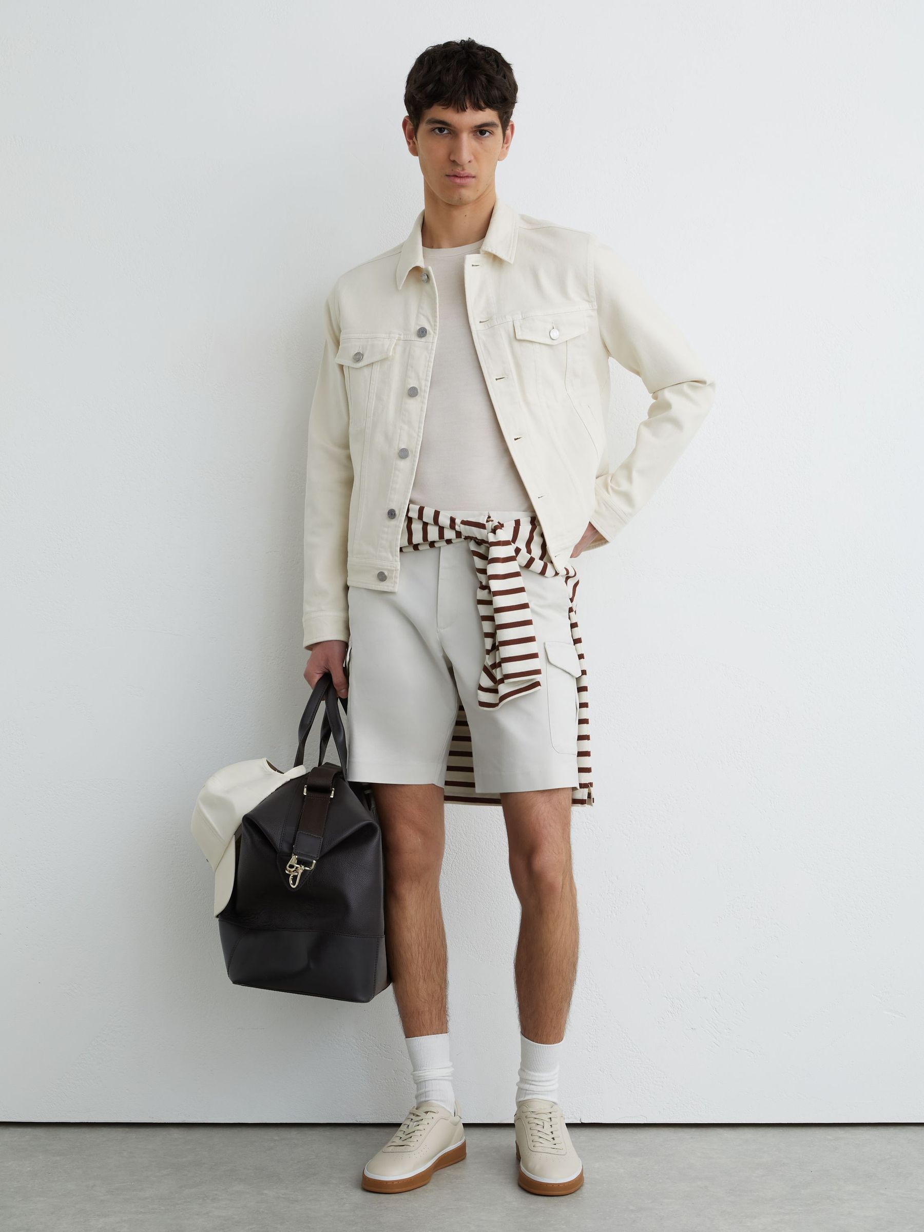 Cotton Cargo Chino Shorts with Stretch in Chalk - image 2