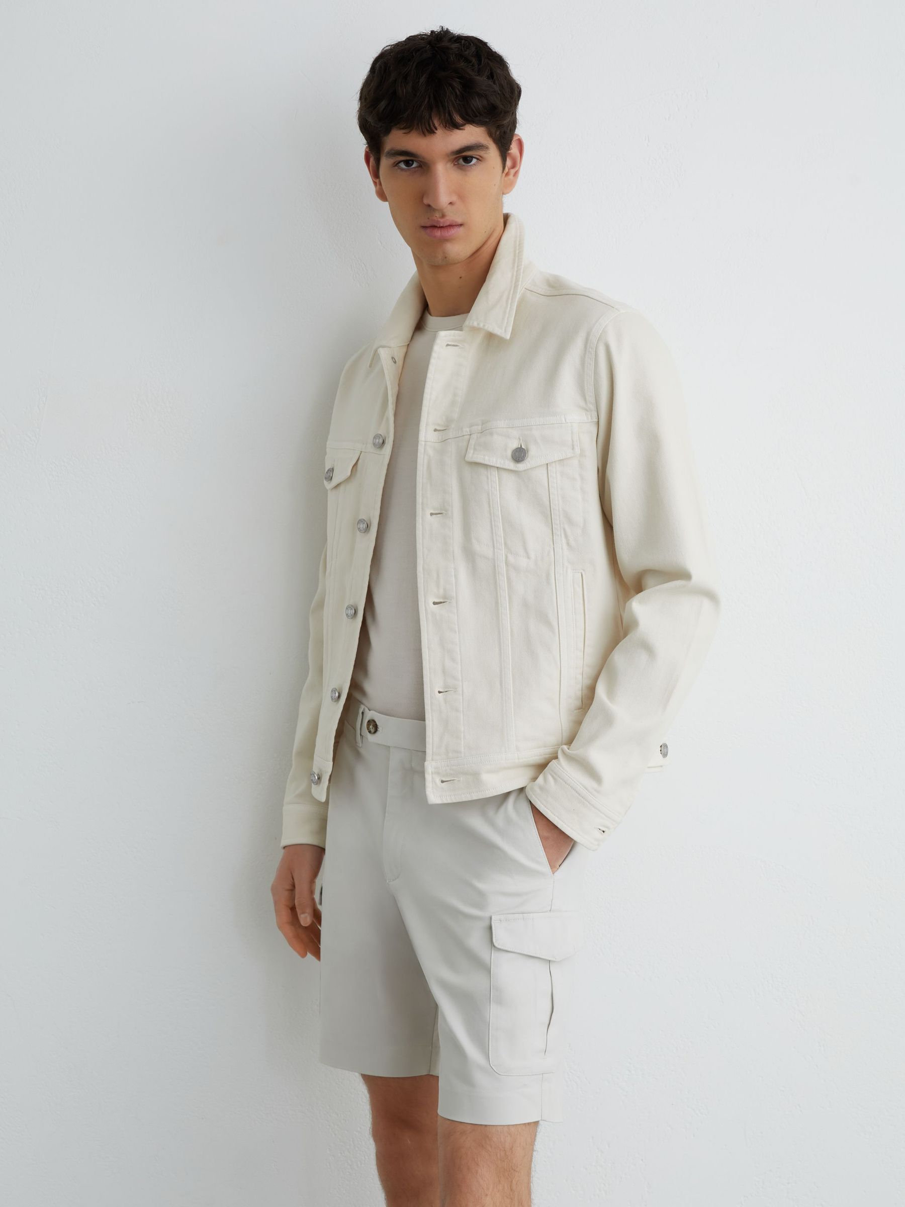 Cotton Cargo Chino Shorts with Stretch in Chalk - image 5