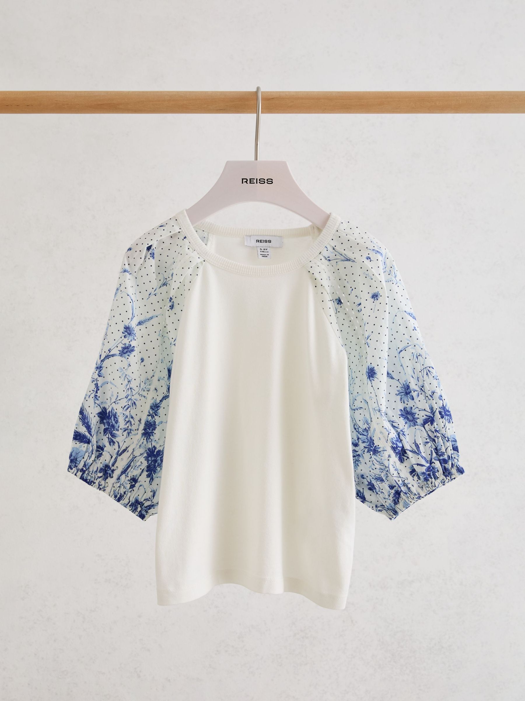 13-14 yrs Cotton Floral Balloon-Sleeve Top in Blue Print - Image 2 of 3