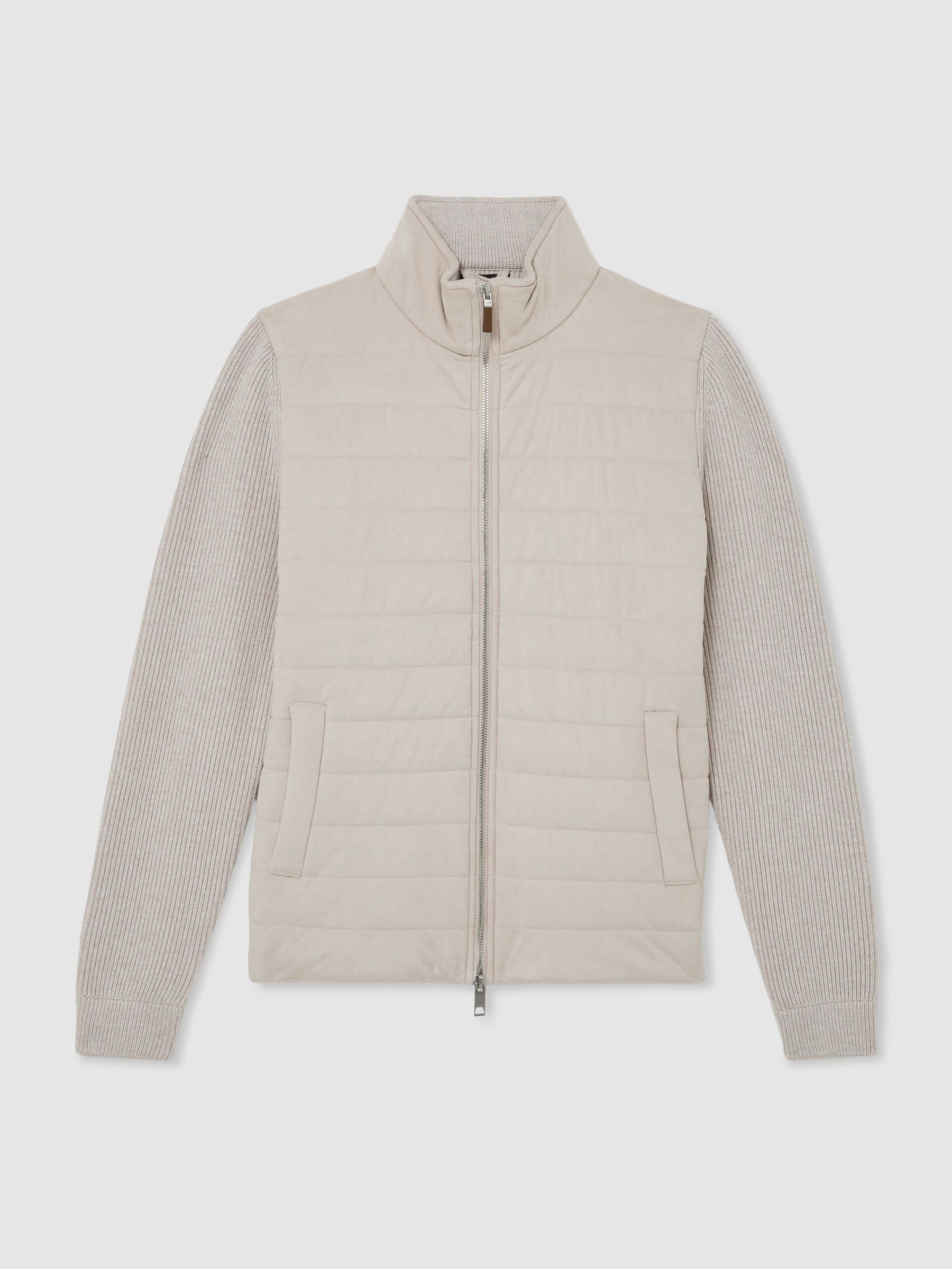 Quilted Hybrid Zip-Through Jacket in Oatmeal - Image 2 of 7