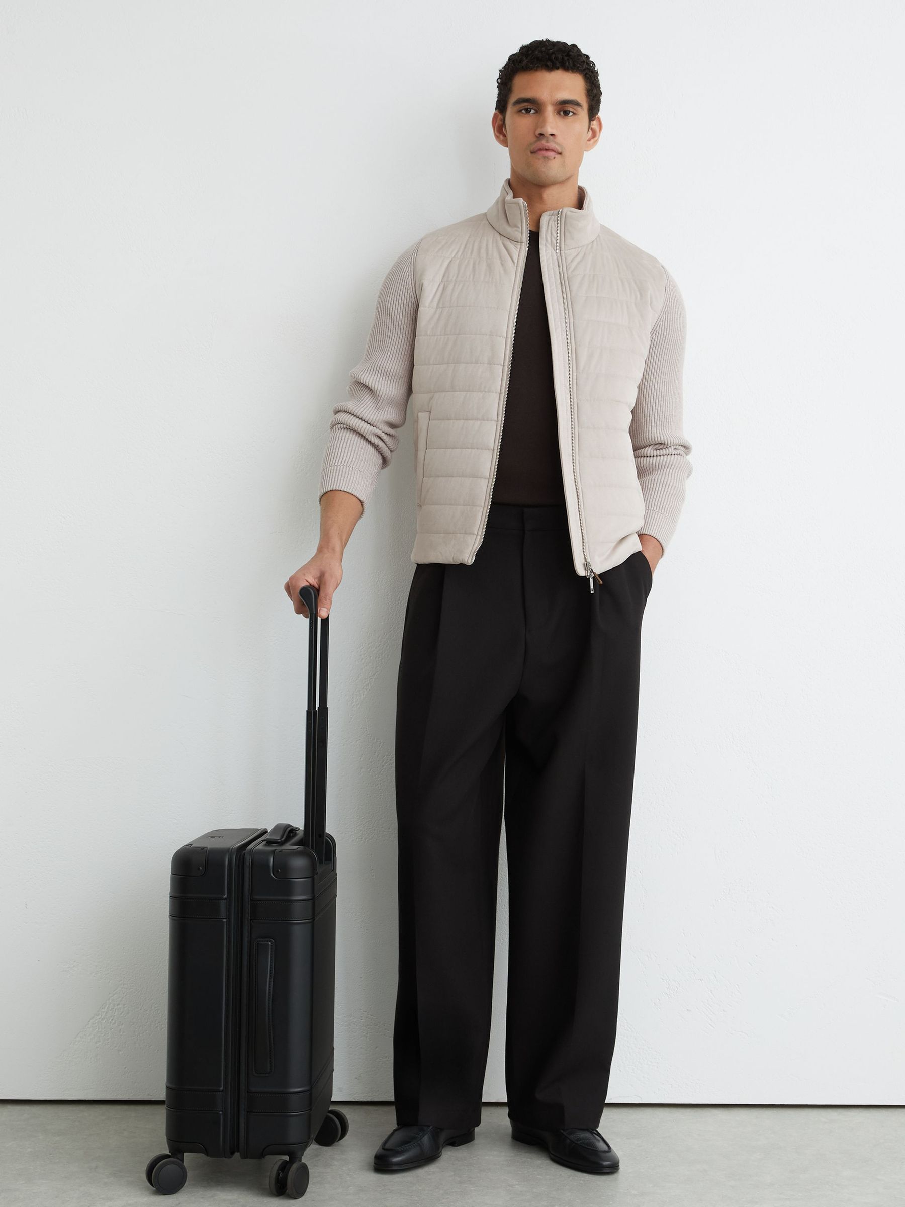 Quilted Hybrid Zip-Through Jacket in Oatmeal - Image 3 of 7