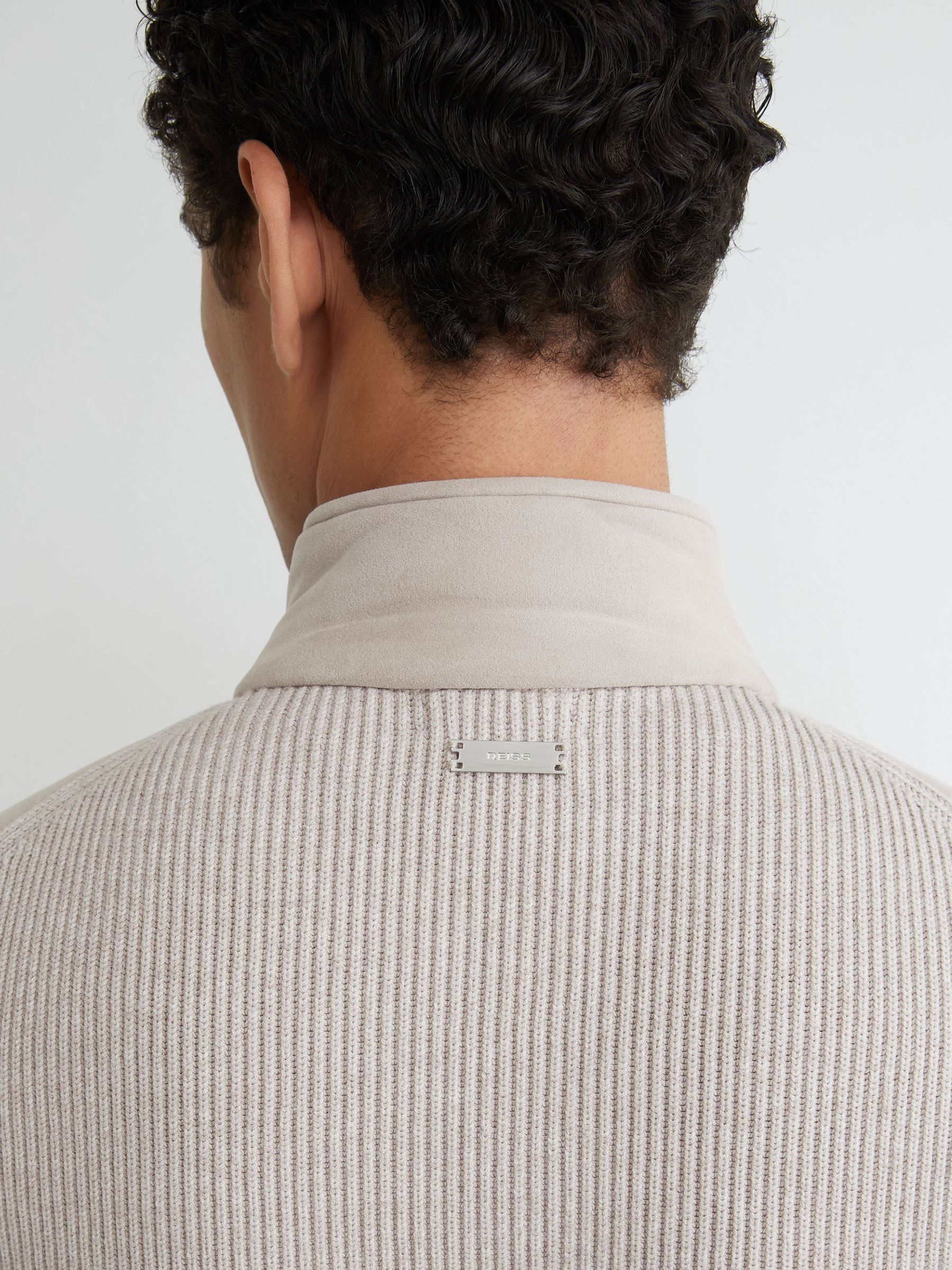 Quilted Hybrid Zip-Through Jacket in Oatmeal - Image 4 of 7