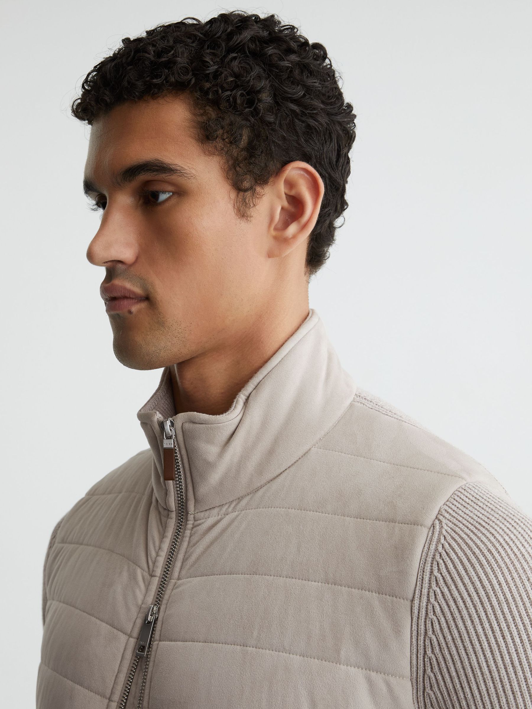 Quilted Hybrid Zip-Through Jacket in Oatmeal - image 5