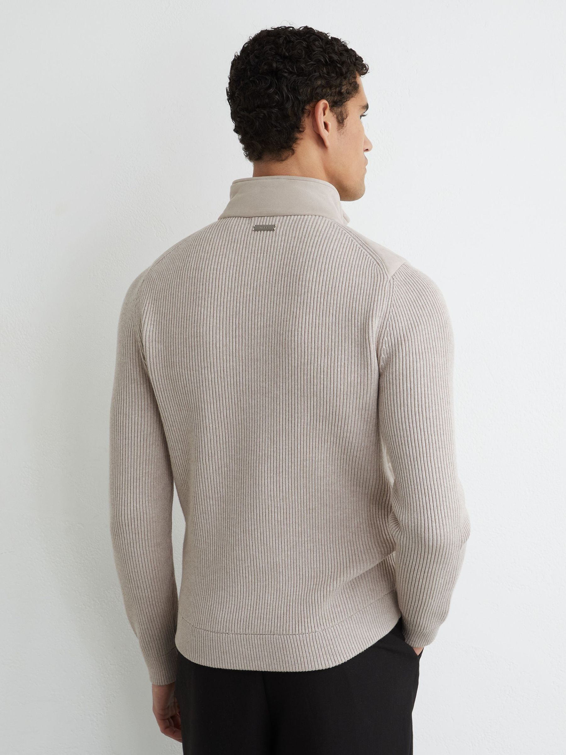 Quilted Hybrid Zip-Through Jacket in Oatmeal - Image 6 of 7