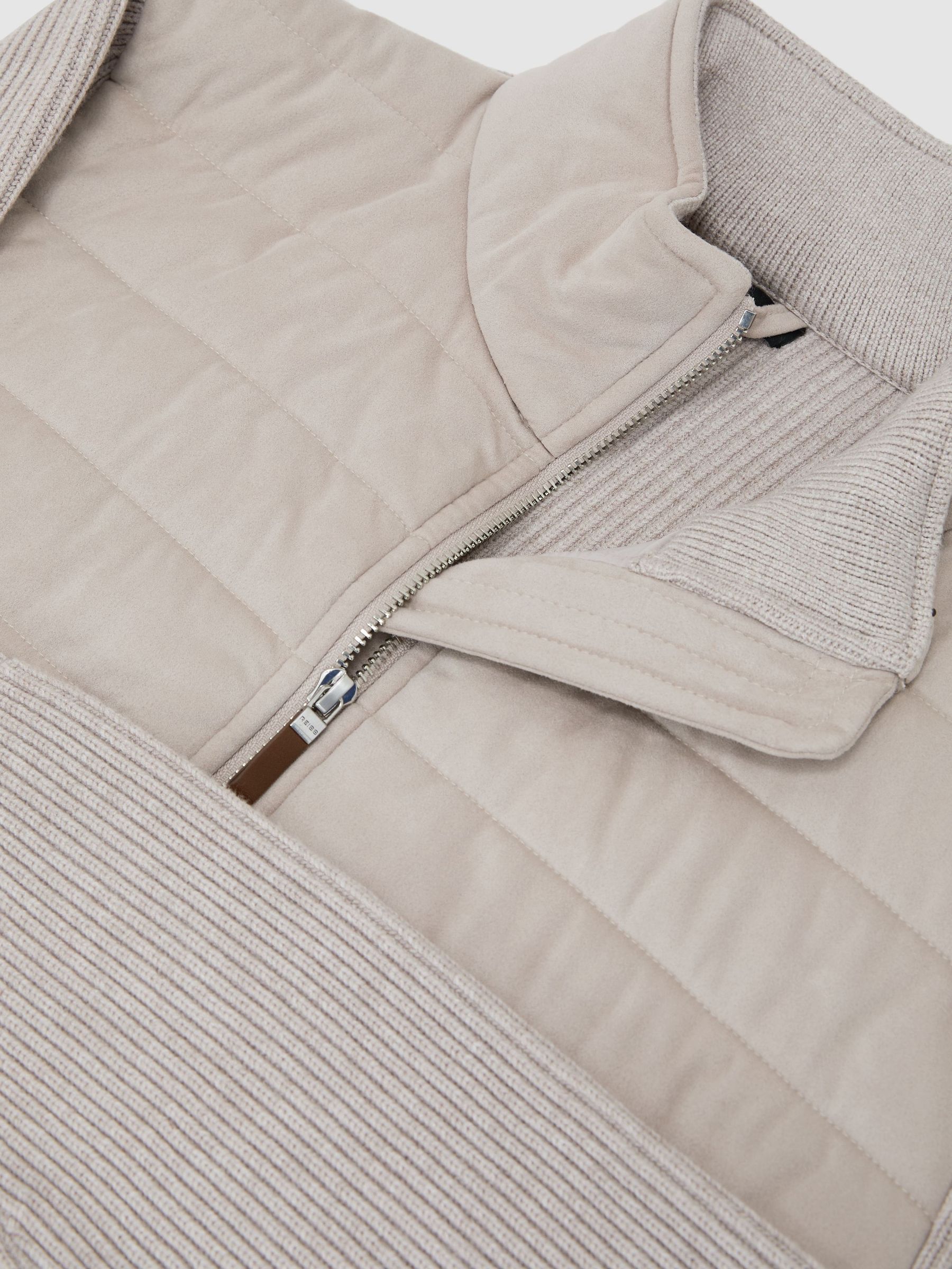 Quilted Hybrid Zip-Through Jacket in Oatmeal - Image 7 of 7