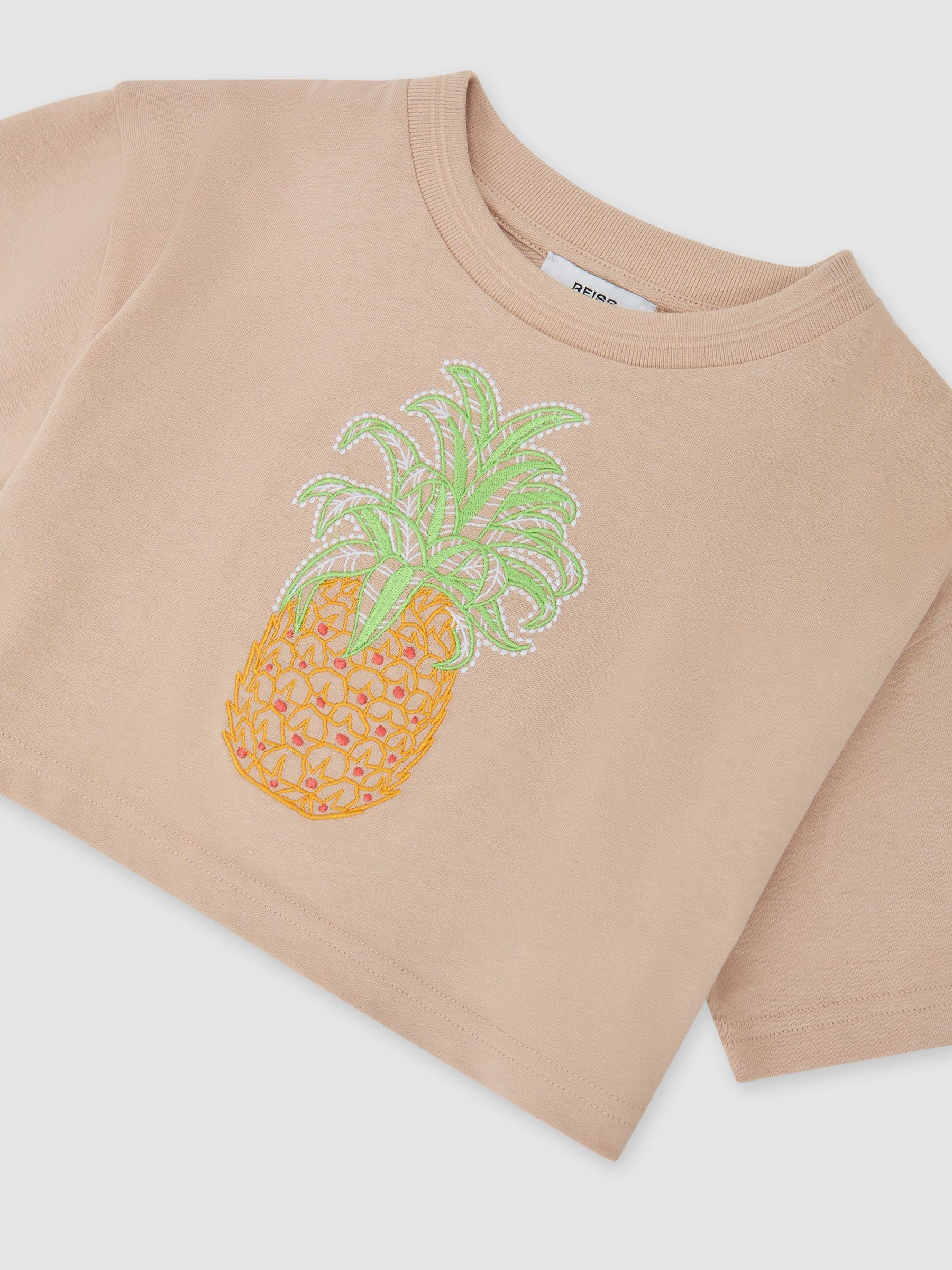 Cotton Embroidered Cropped T-Shirt in Neutral - Image 3 of 3