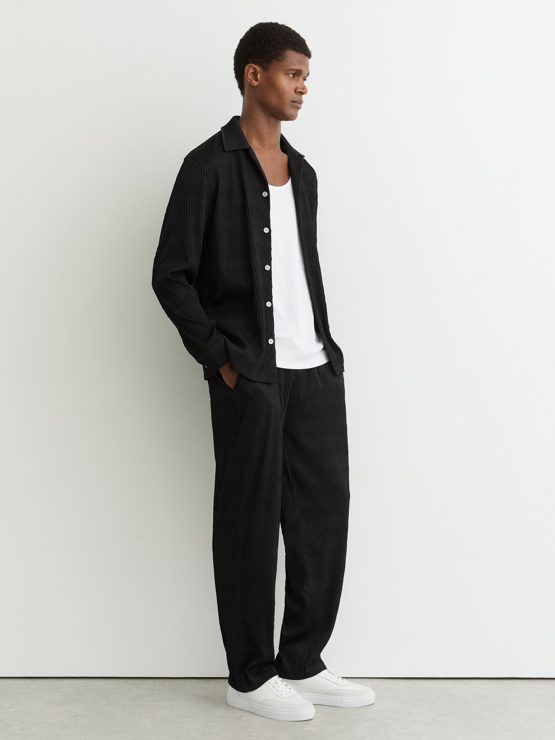Wave Jacquard Drawstring Trouser in Black - Image 1 of 6 Wave Jacquard Drawstring Trouser in Black - Image 1 of 6