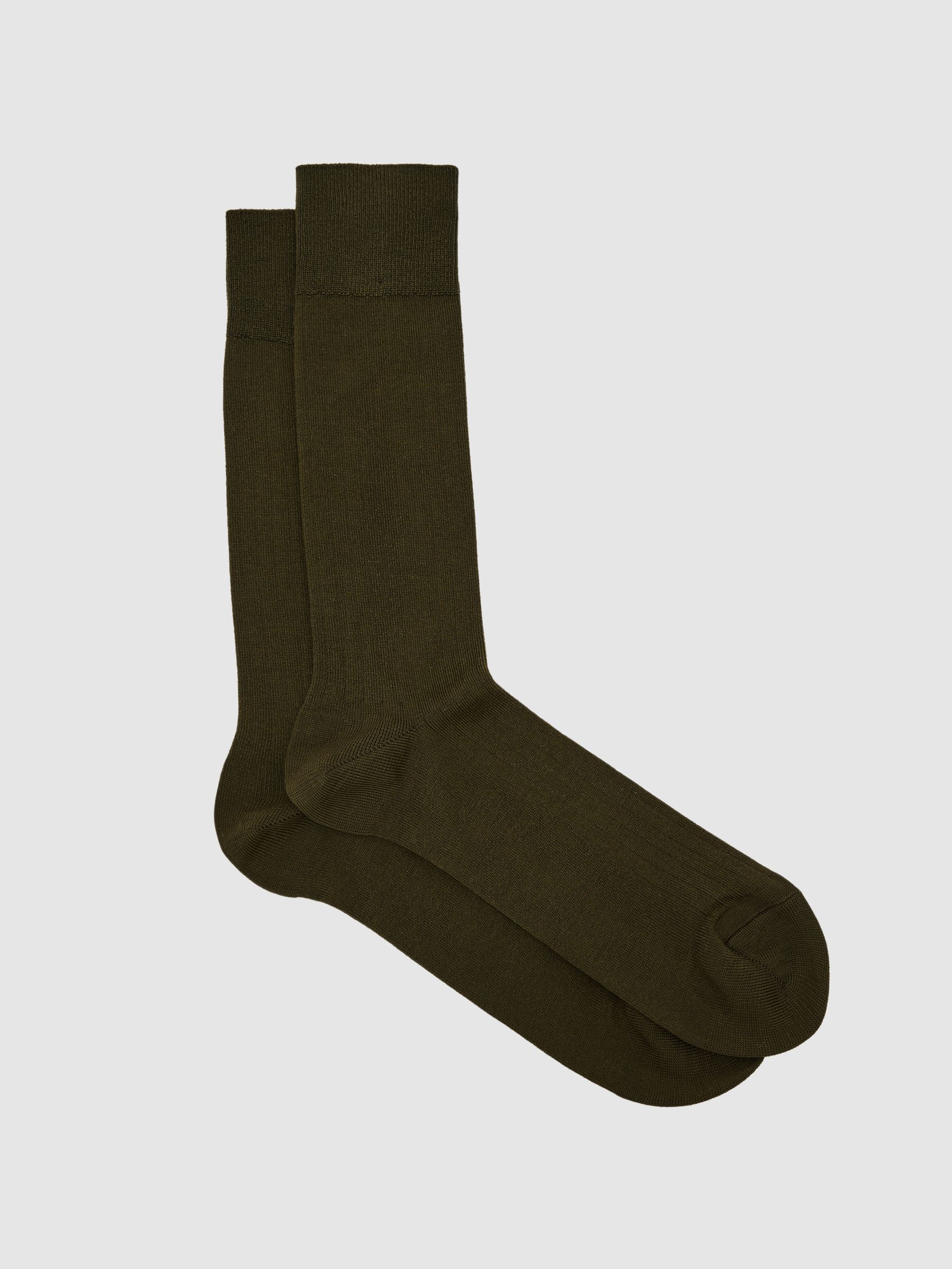 Cotton-Blend Ribbed Socks in Khaki Green - image 3