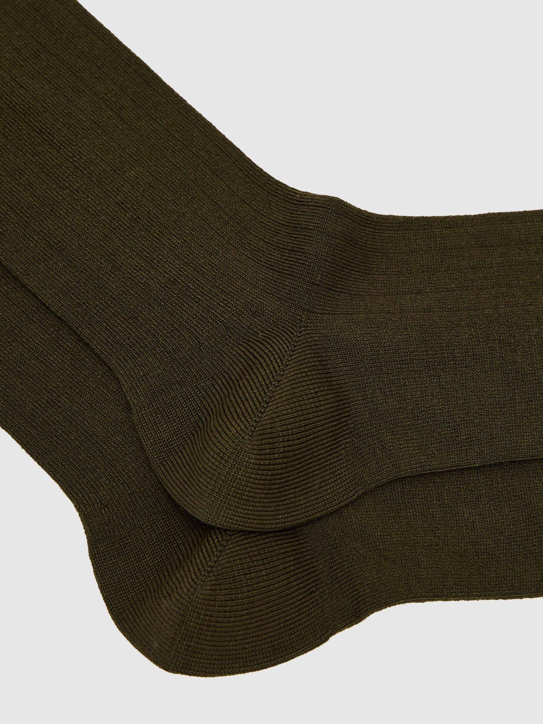 Cotton-Blend Ribbed Socks in Khaki Green - image 2