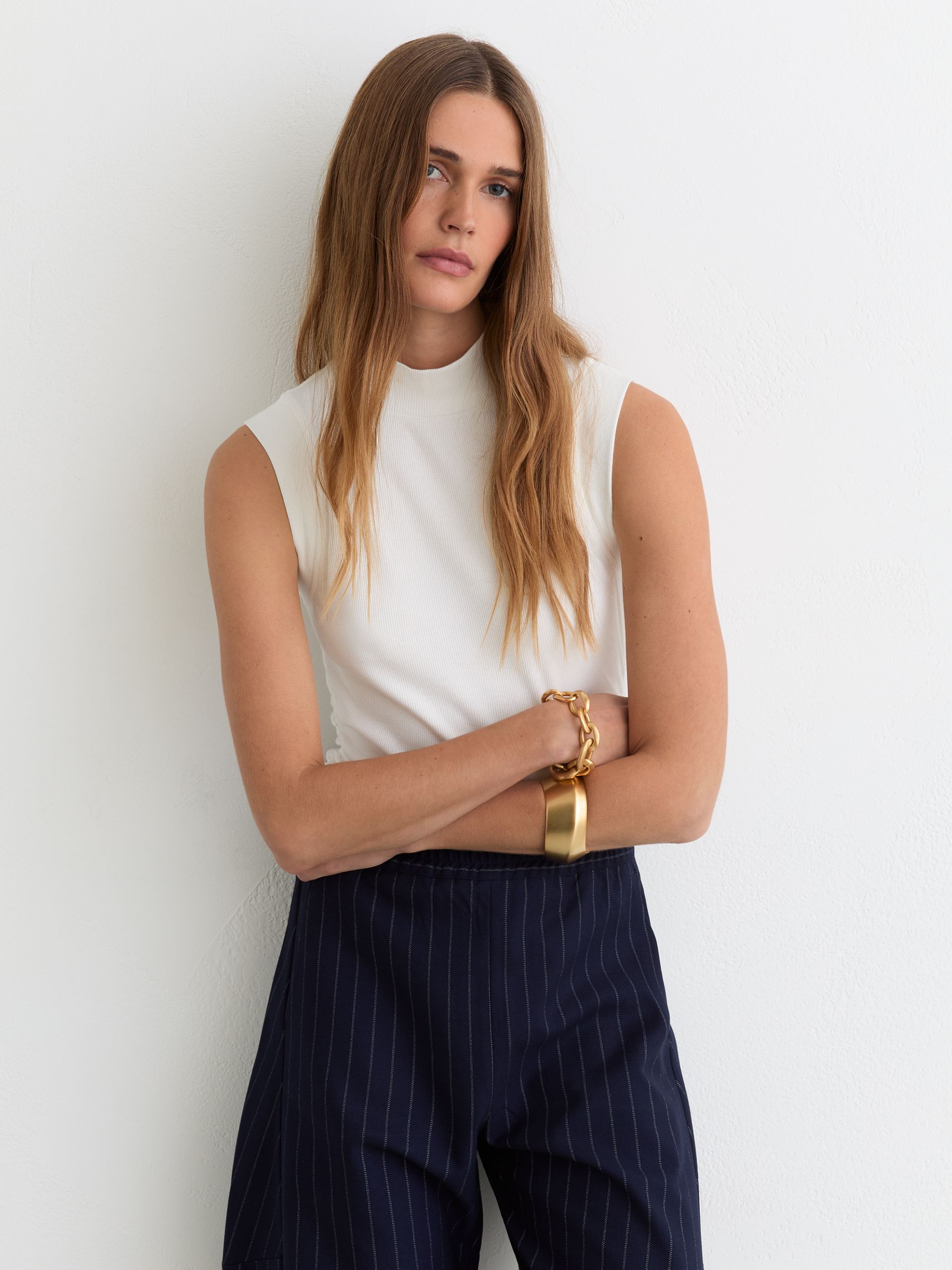 Stretch-Cotton High-Neck Vest in White - image 3
