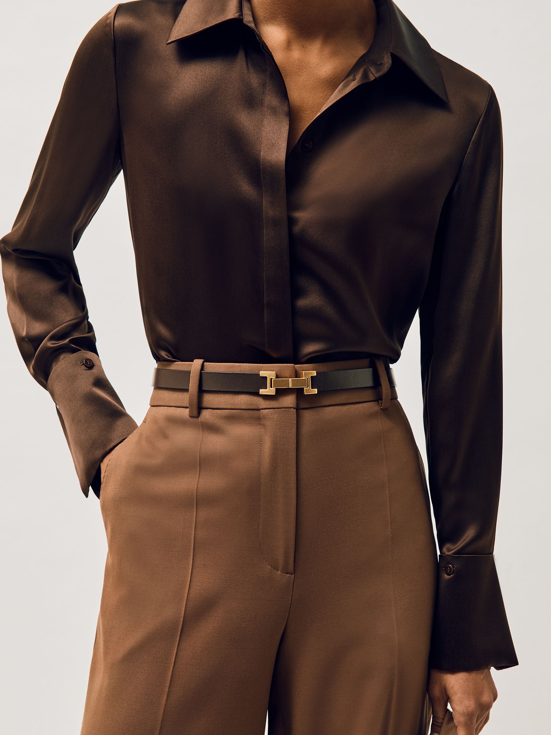 Leather Square Hinge Belt in Chocolate - Image 1 of 4