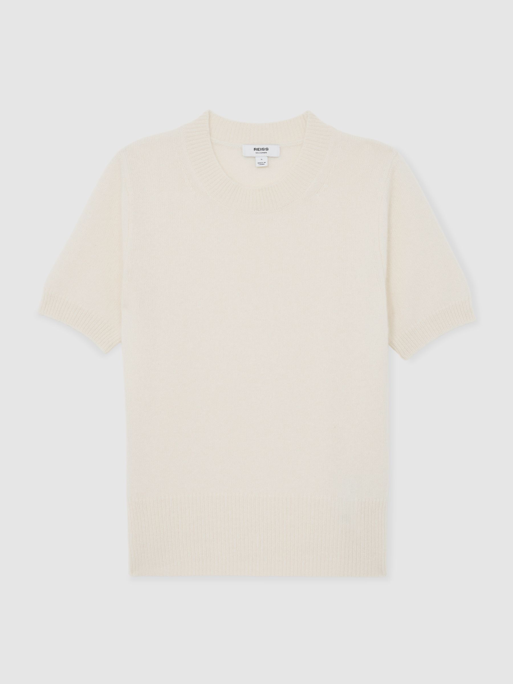 100% Cashmere Crew Neck T-Shirt in Ivory - image 1