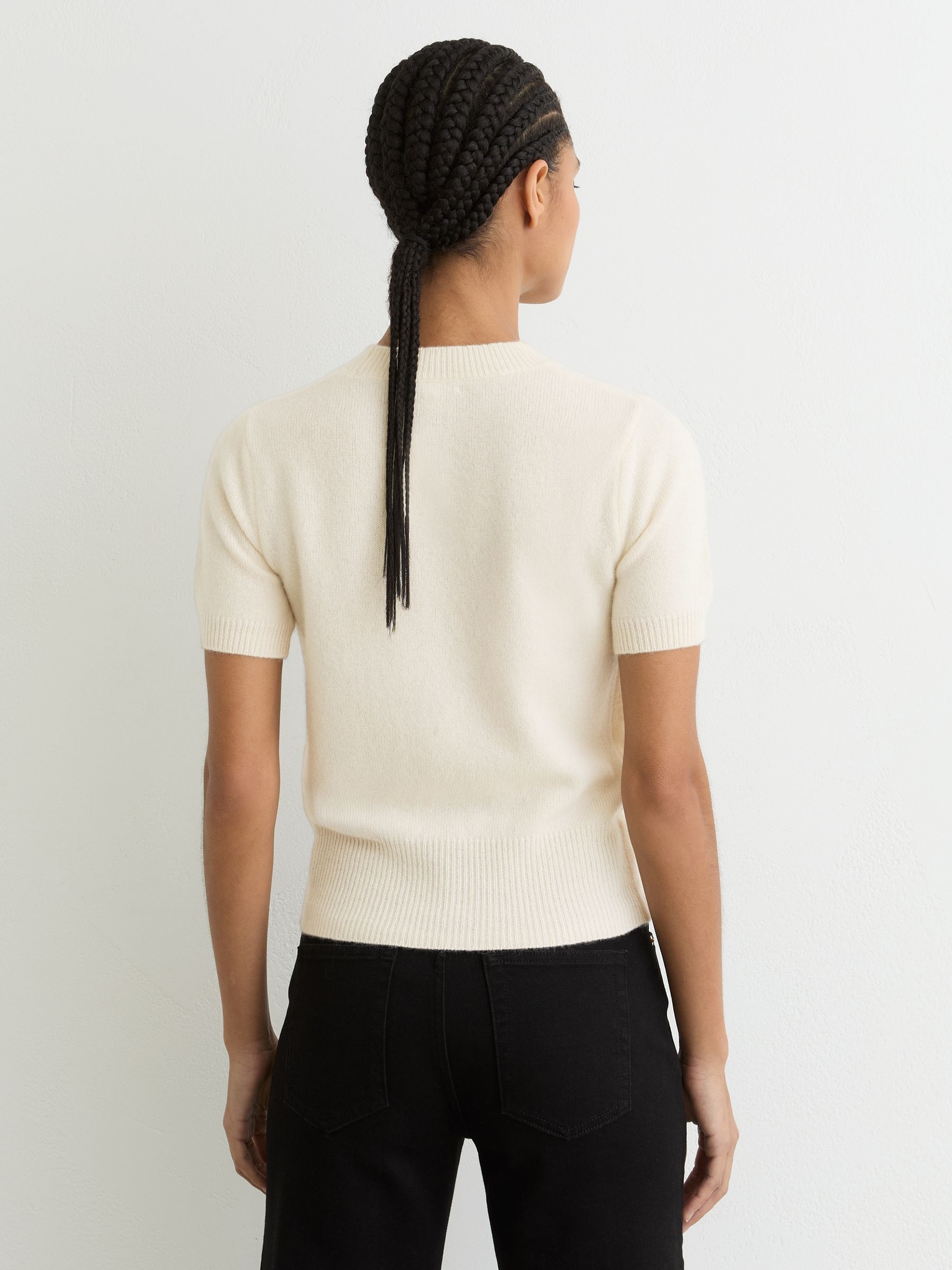 100% Cashmere Crew Neck T-Shirt in Ivory - Image 6 of 8