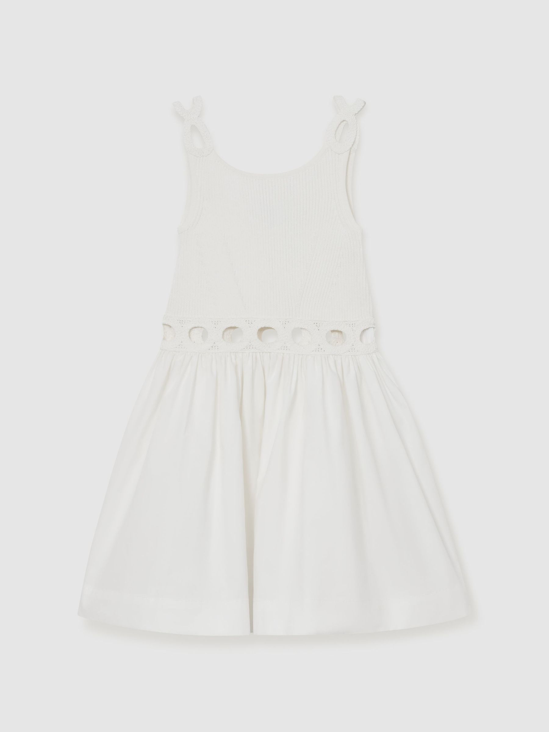 Rib-Knit Mix Cut-Out Flared Dress in White - Image 2 of 3