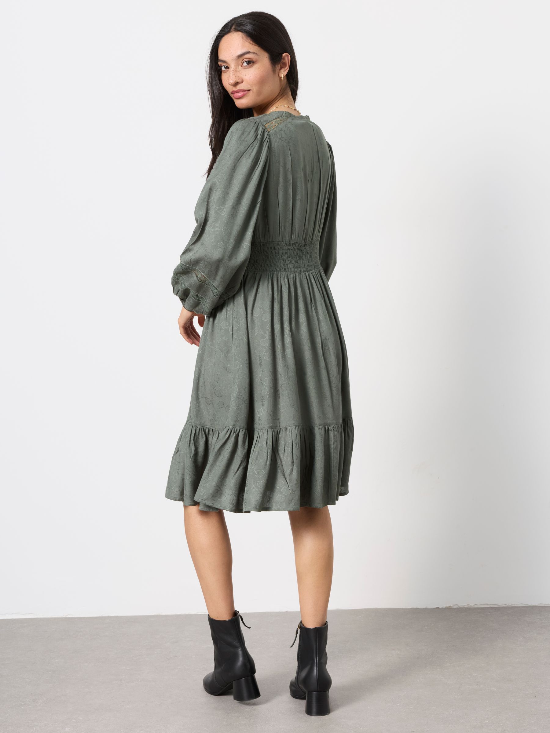 Eden Olive Green Jacquard Mini Dress - Image 2 of 5