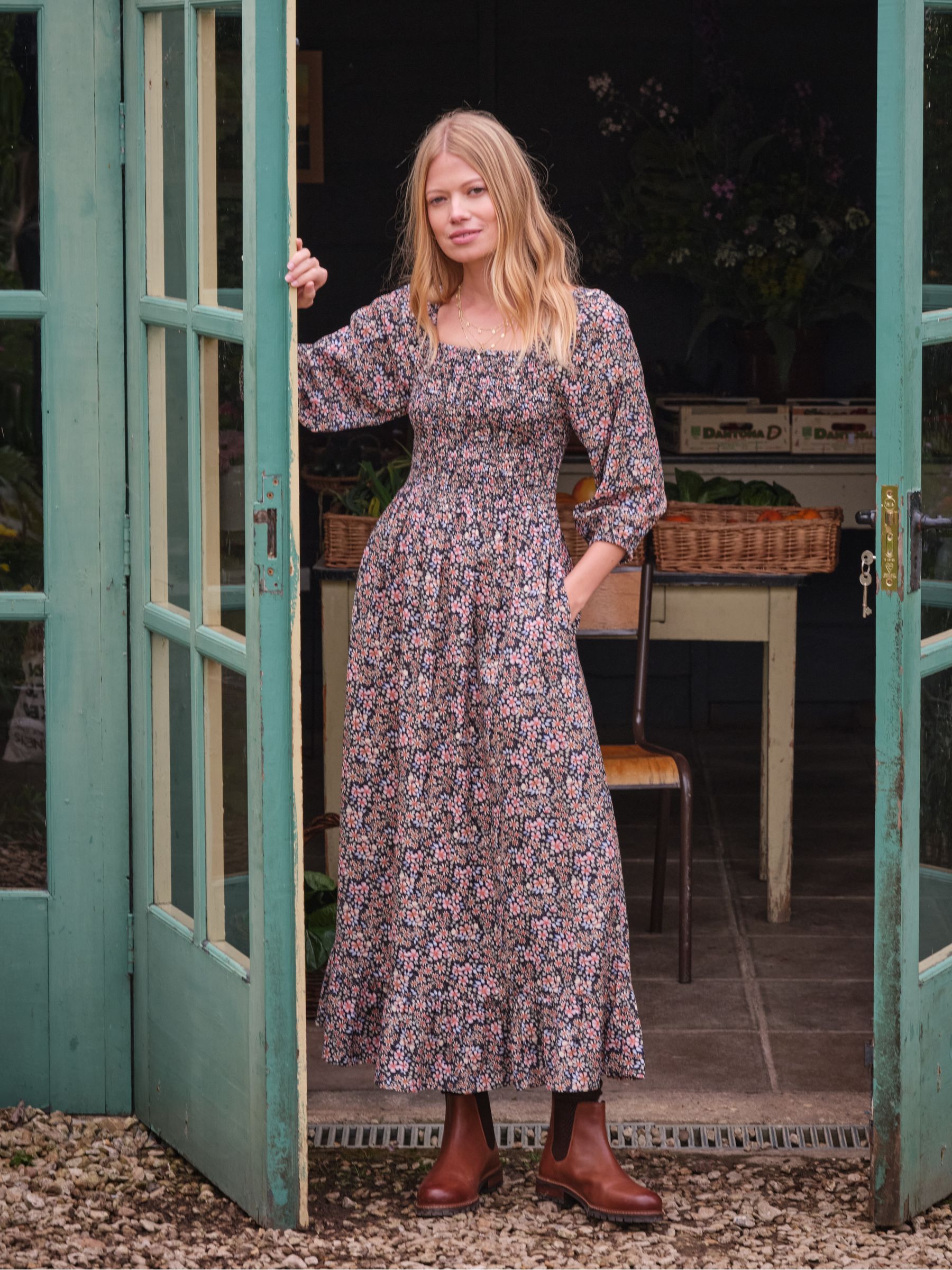 Adele Navy Meadow Floral Midi Dress | FatFace