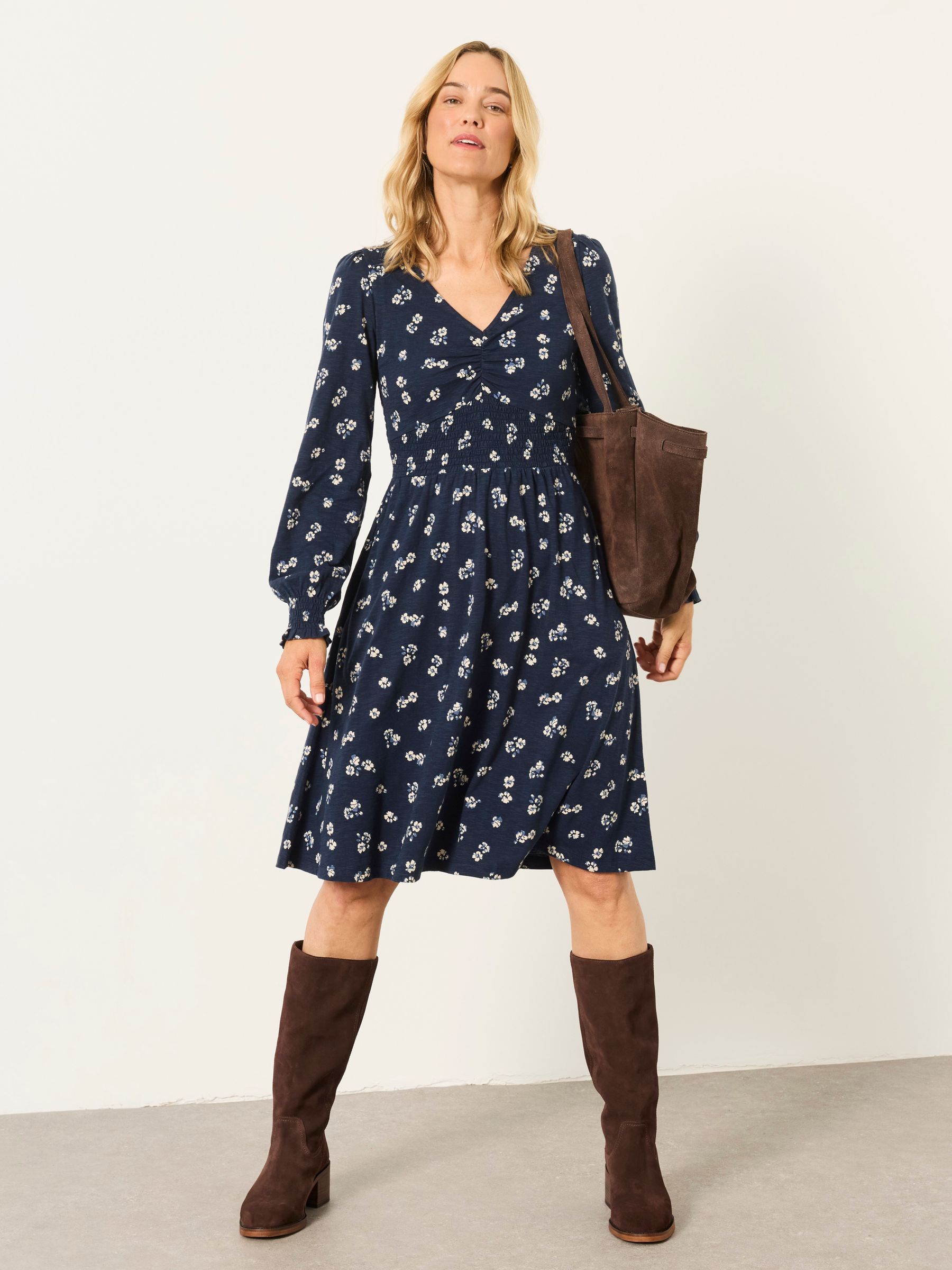 Sophie Navy Ditsy Floral Jersey Dress - Image 1 of 6 Sophie Navy Ditsy Floral Jersey Dress - Image 1 of 6