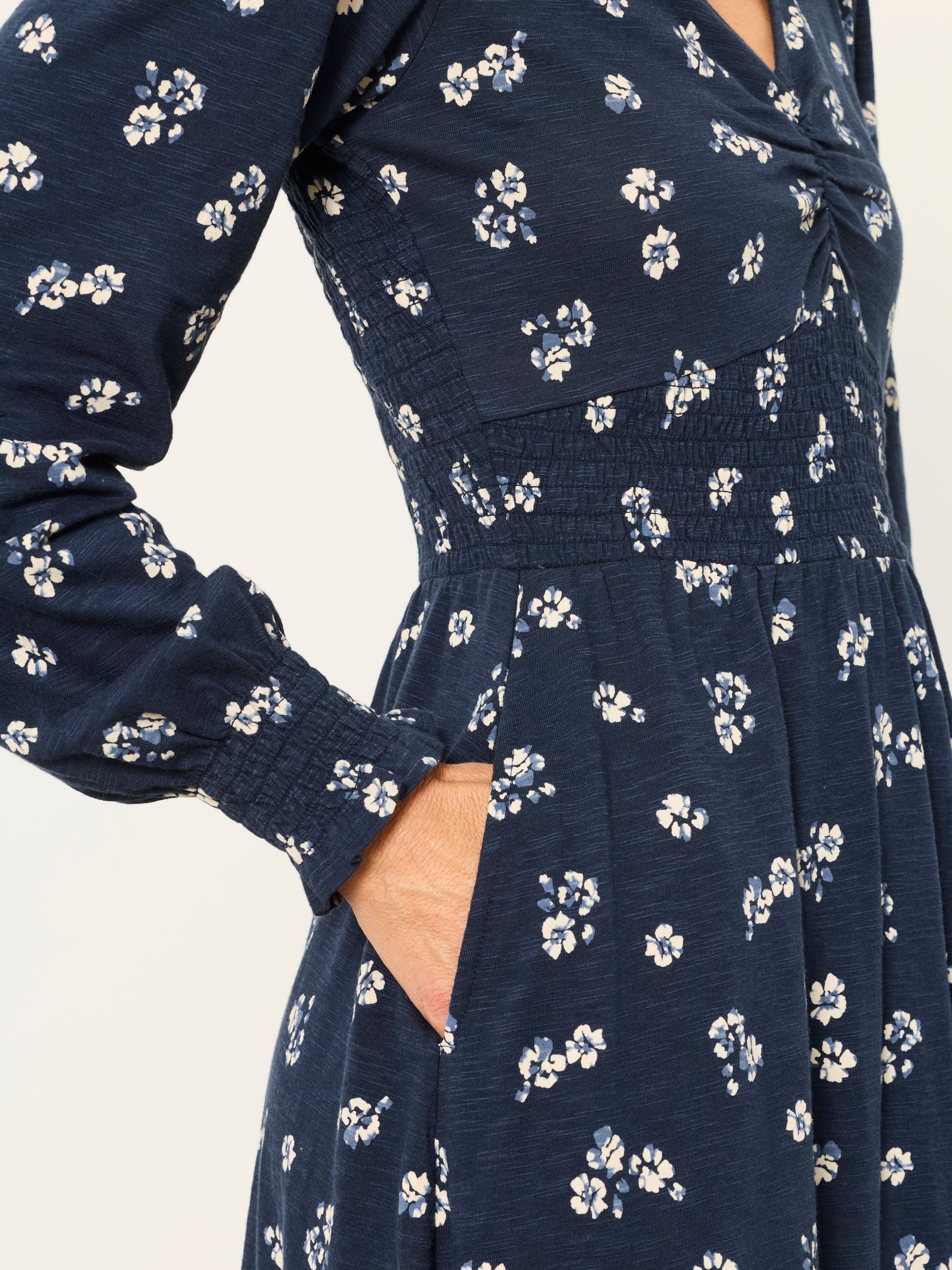 Sophie Navy Ditsy Floral Jersey Dress - Image 3 of 6