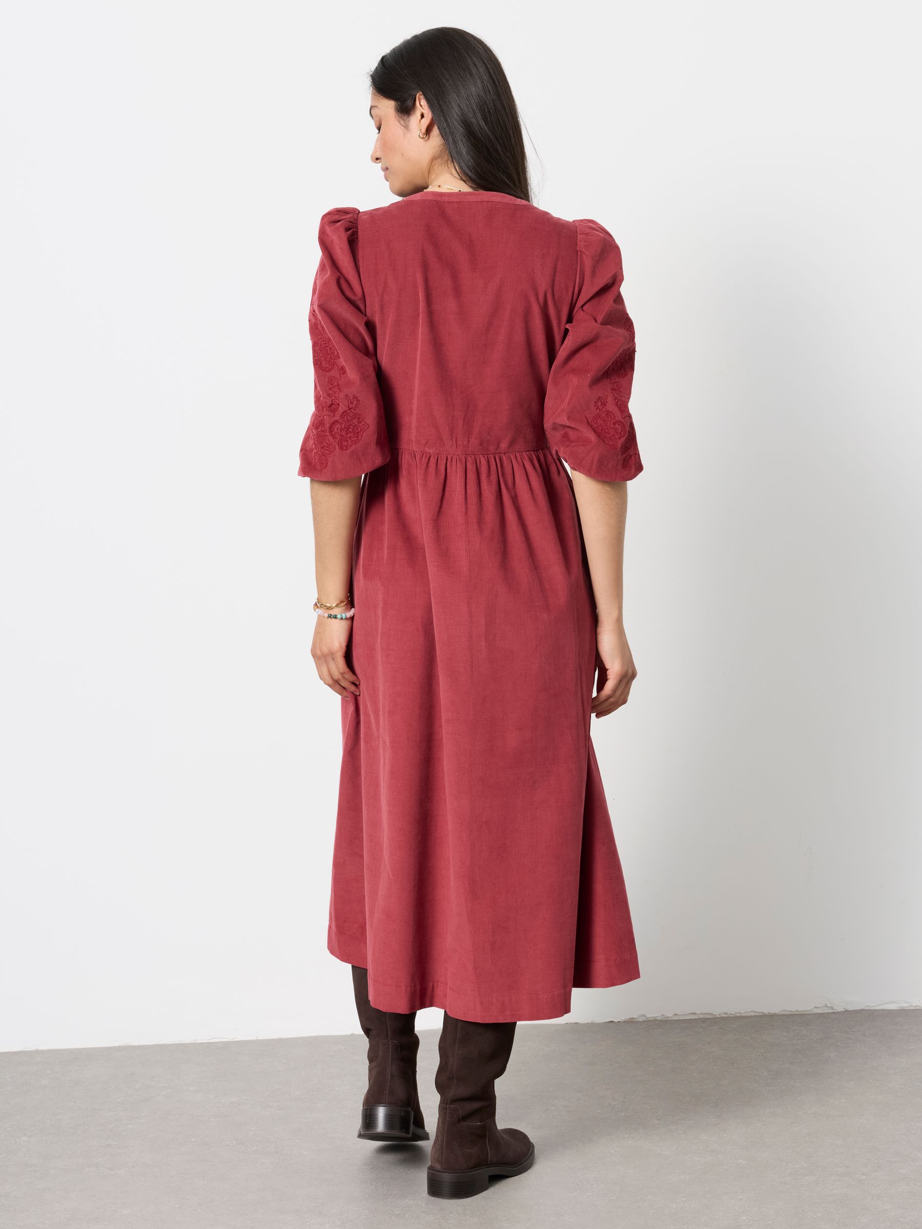 Connie Rust Brown Embroidered Cord Midi Dress - Image 2 of 5