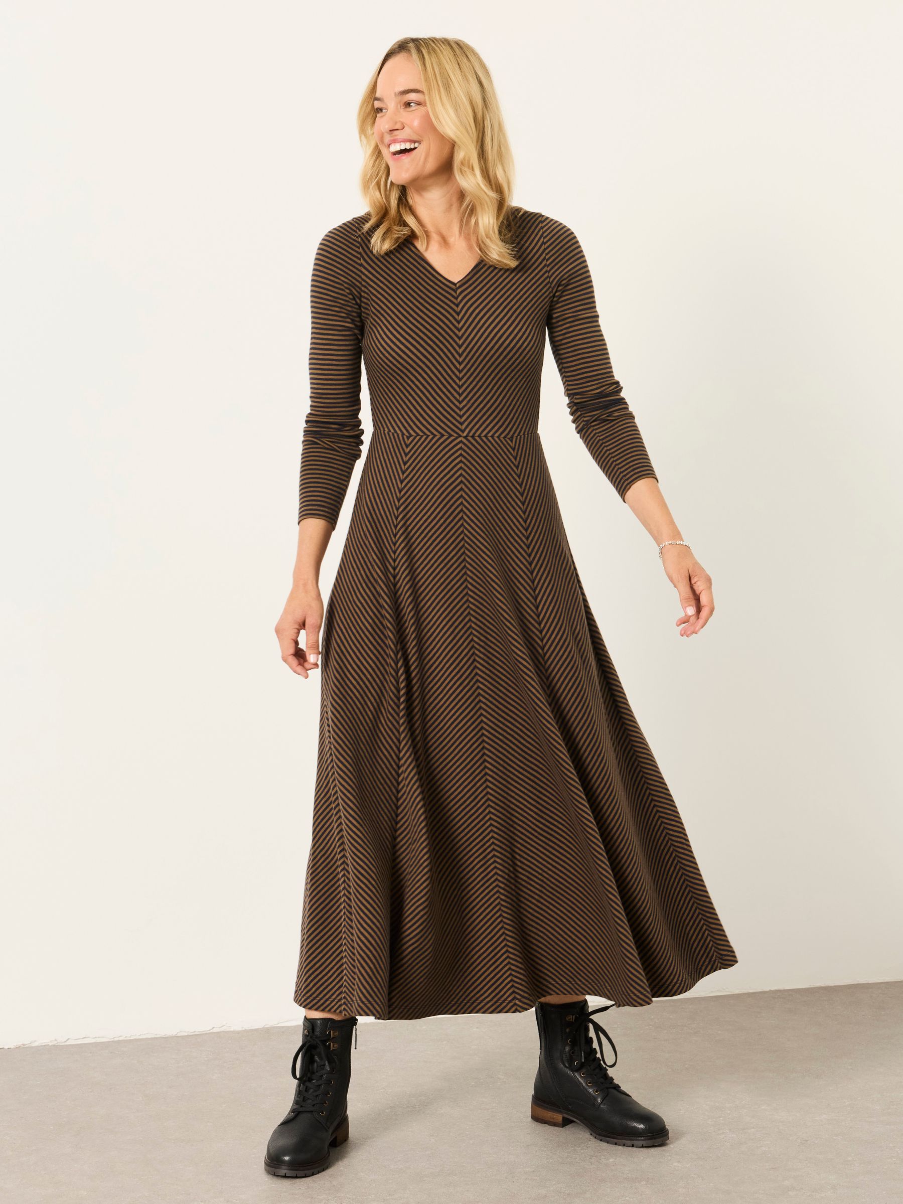 Polly Navy Stripe Midaxi Jersey Dress - Image 1 of 6 Polly Navy Stripe Midaxi Jersey Dress - Image 1 of 6