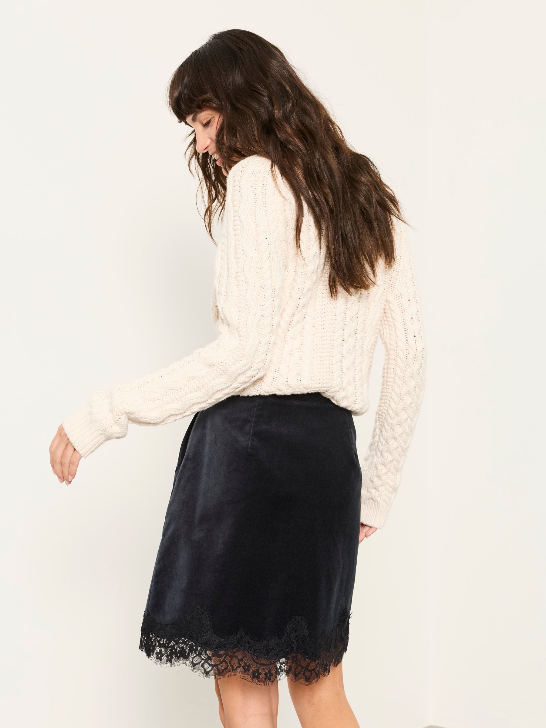 Louisa Black Velvet Lace Trim Mini Skirt - Image 3 of 4