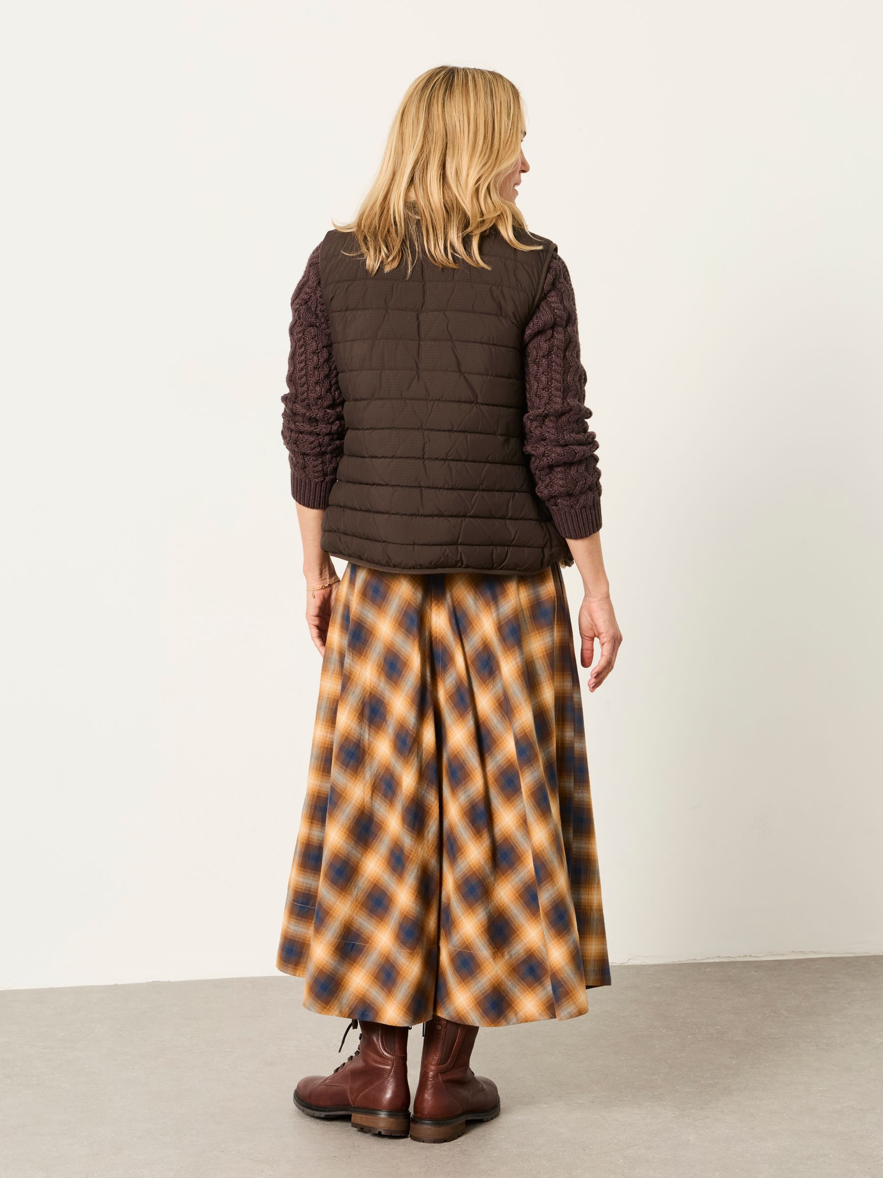 Freya Tan Brown Check Midi Skirt - Image 2 of 6 Freya Tan Brown Check Midi Skirt - Image 2 of 6
