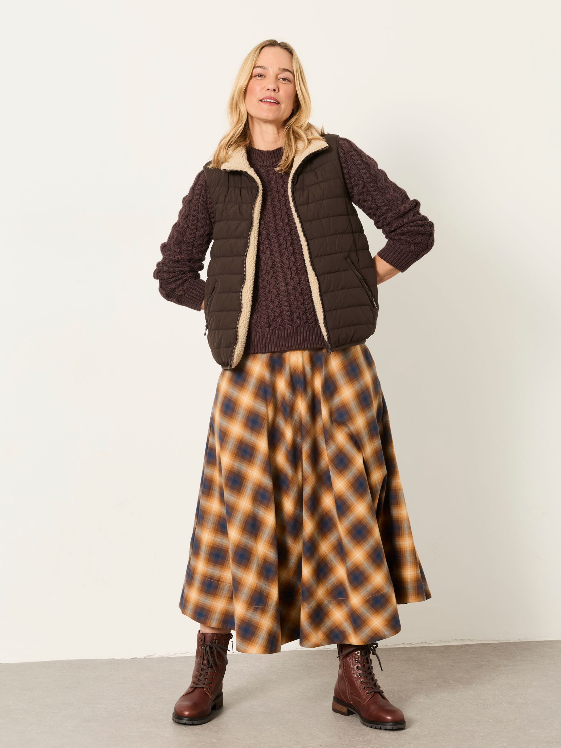 Freya Tan Brown Check Midi Skirt - Image 4 of 6