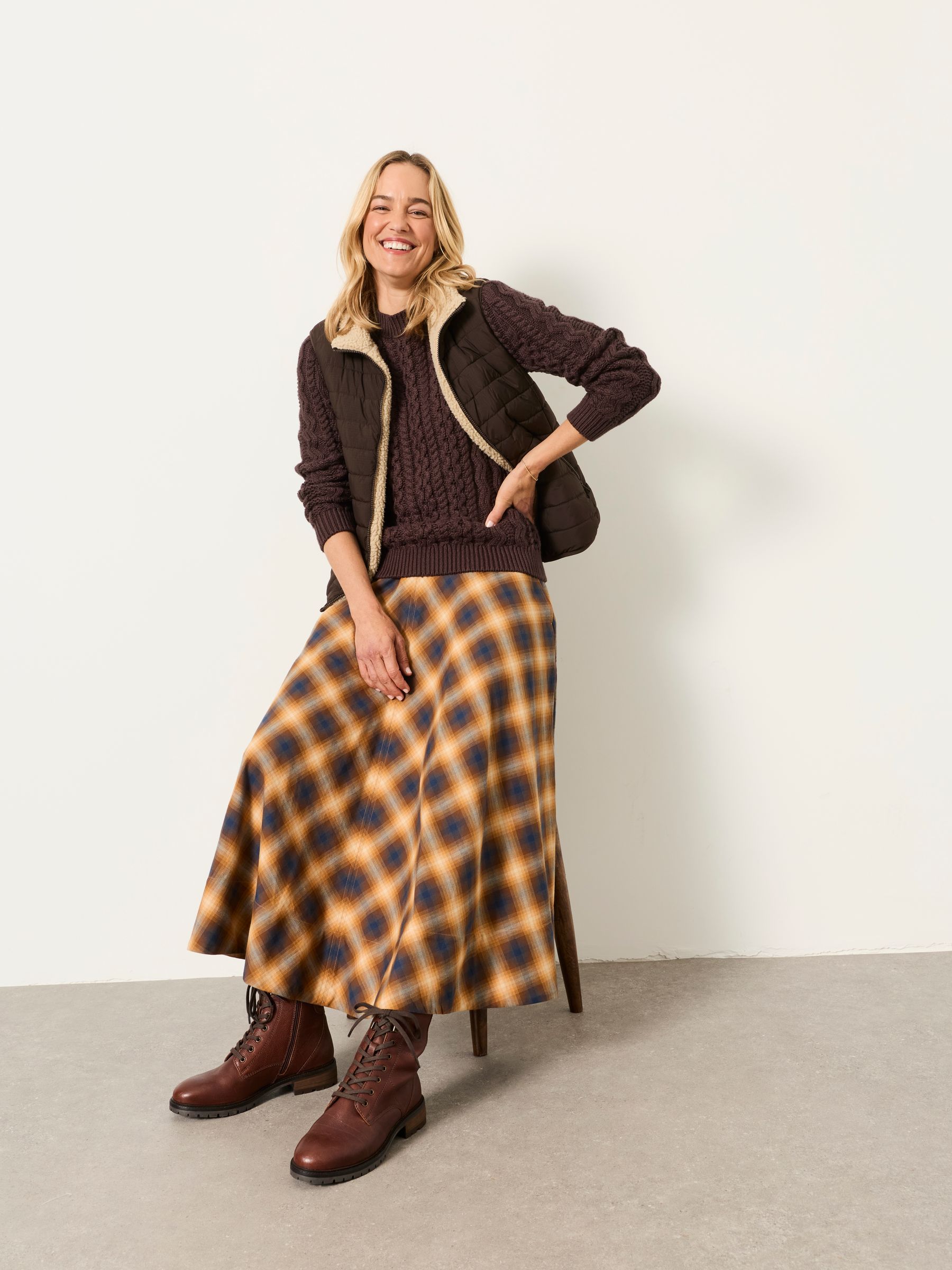 Freya Tan Brown Check Midi Skirt - Image 5 of 6