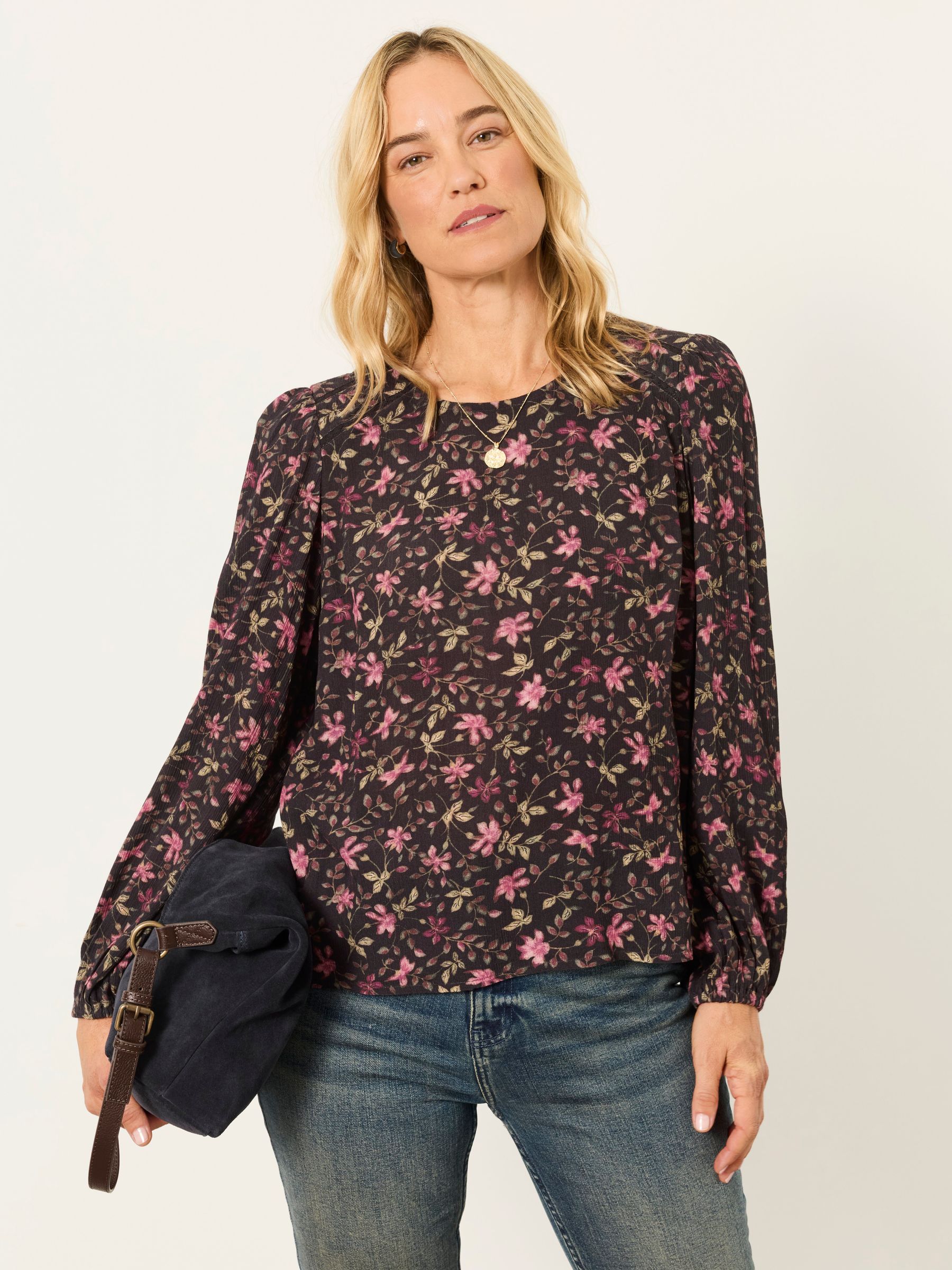 Sofia Brown Winter Floral Embroidered Blouse - Image 1 of 6 Sofia Brown Winter Floral Embroidered Blouse - Image 1 of 6