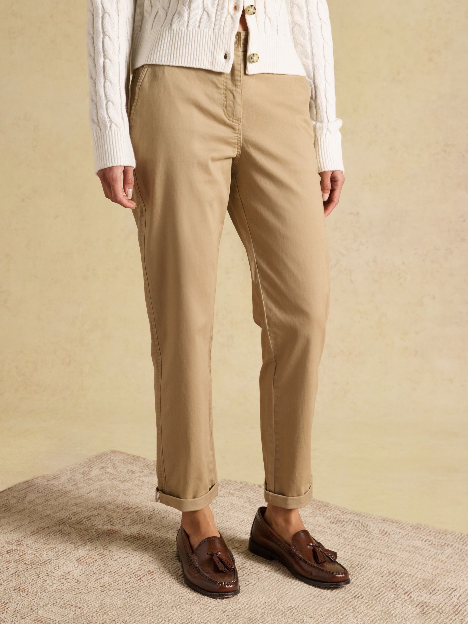 Tan Brown Slim Fit Chino Trouser With Elasticated Waist - Image 1 of 8 Tan Brown Slim Fit Chino Trouser With Elasticated Waist - Image 1 of 8