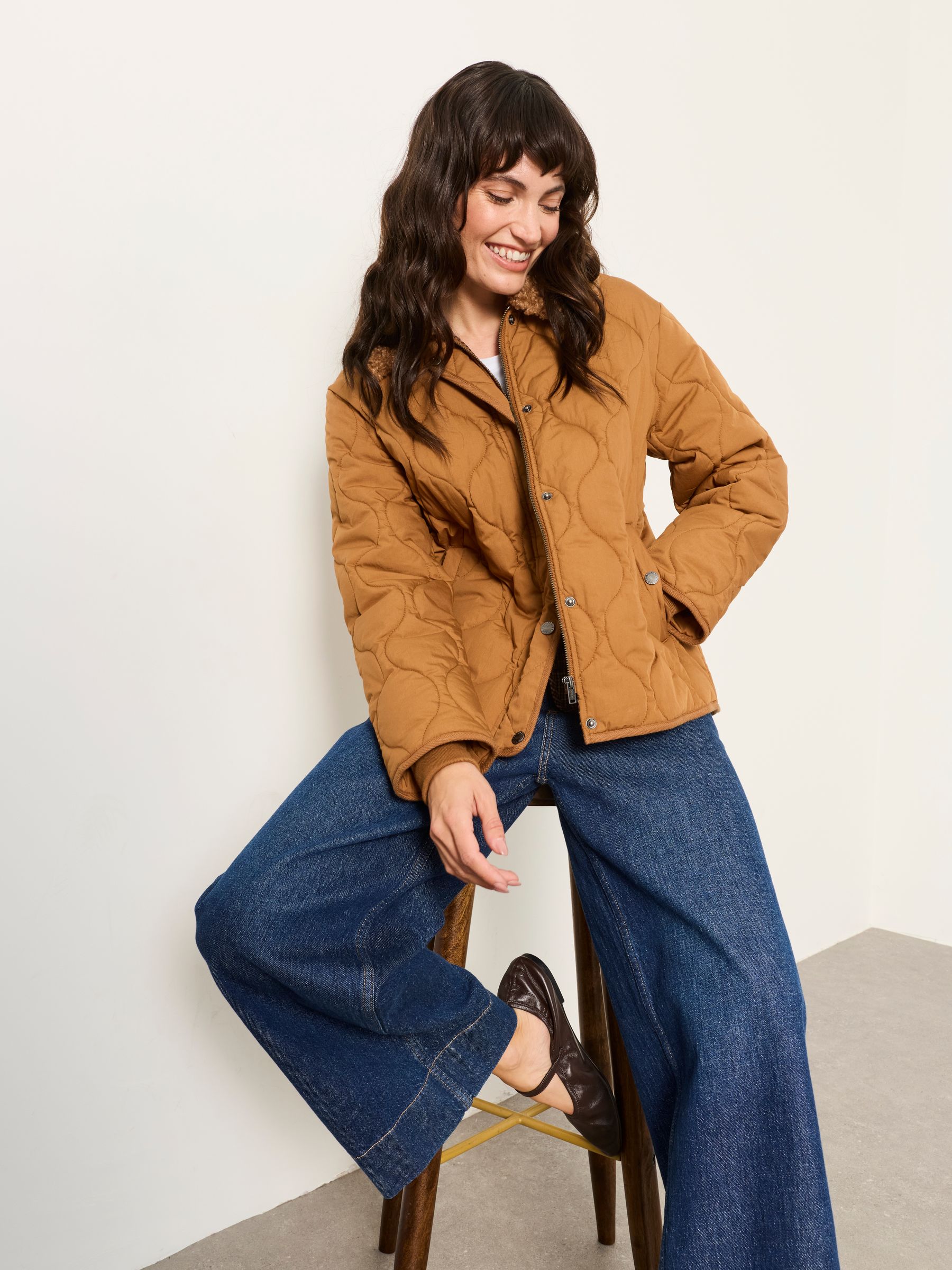 Cumbria Tan Brown Removable Collar Quilted Jacket - Image 6 of 7