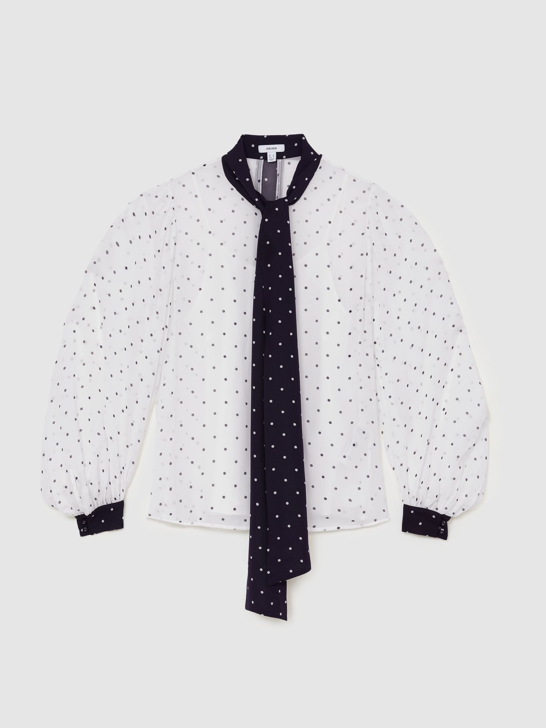 Polka-Dot Tie-Neck Blouse in Ivory/Navy - image 1