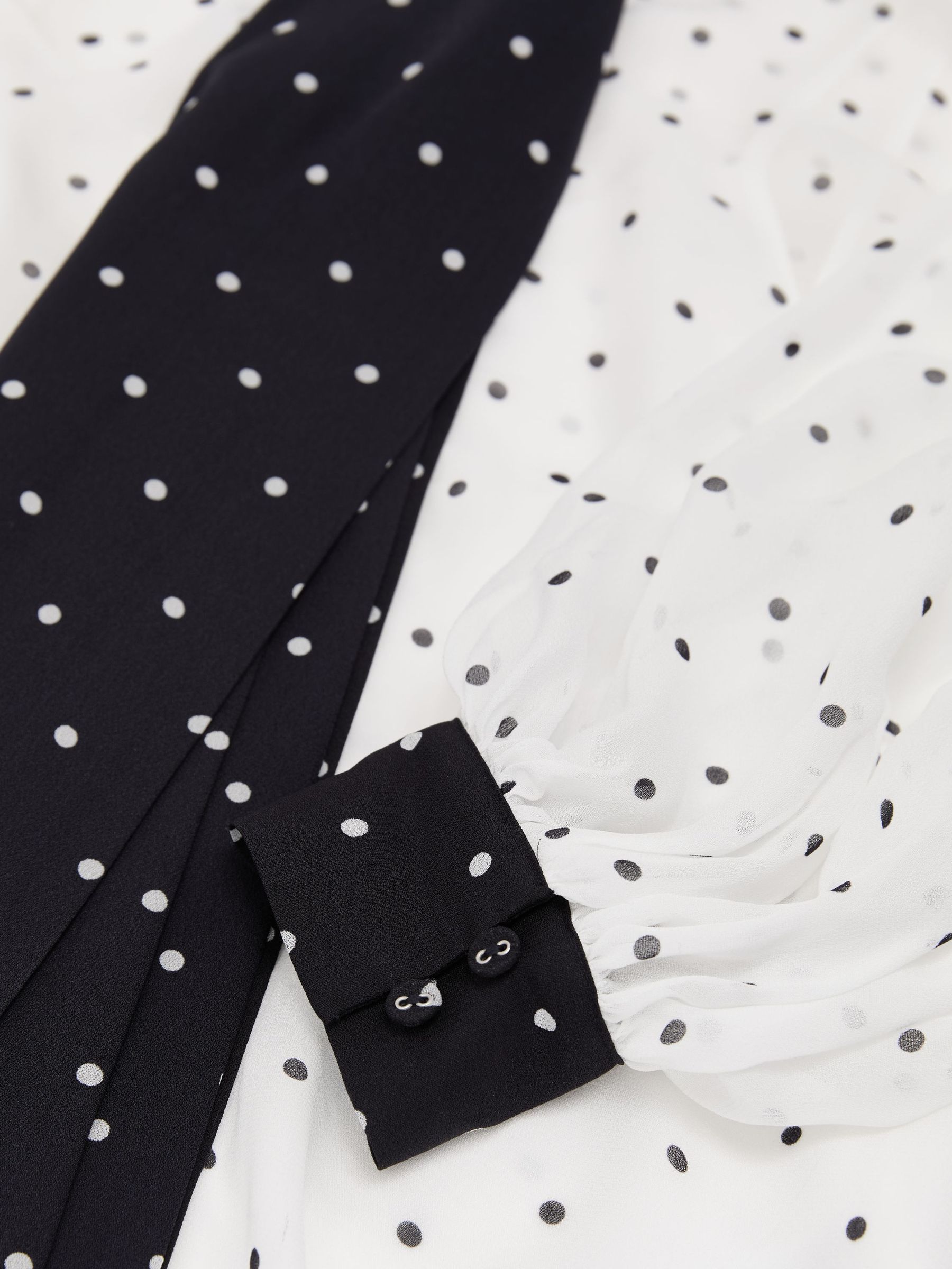 Polka-Dot Tie-Neck Blouse in Ivory/Navy - image 3