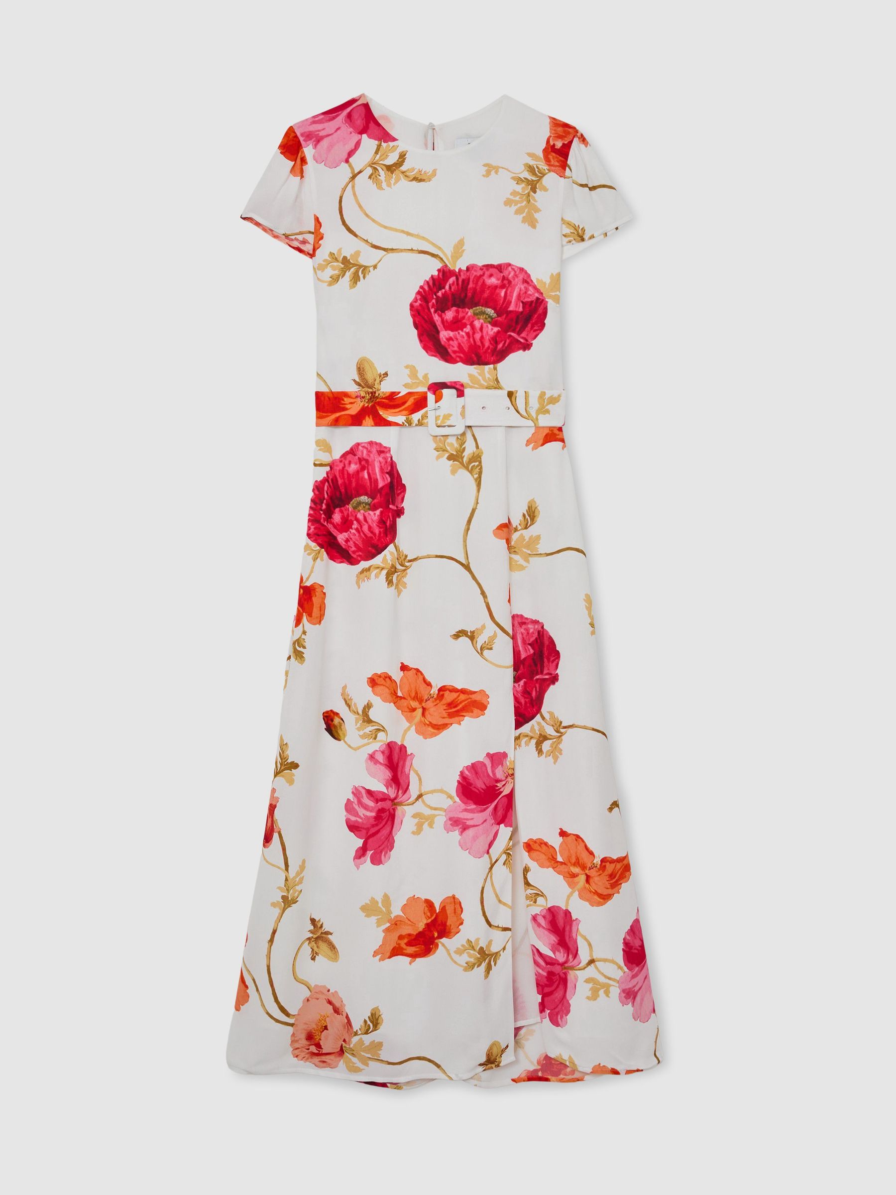 Floral-Print Belted Midi Dress in Ivory/Pink - Image 2 of 5