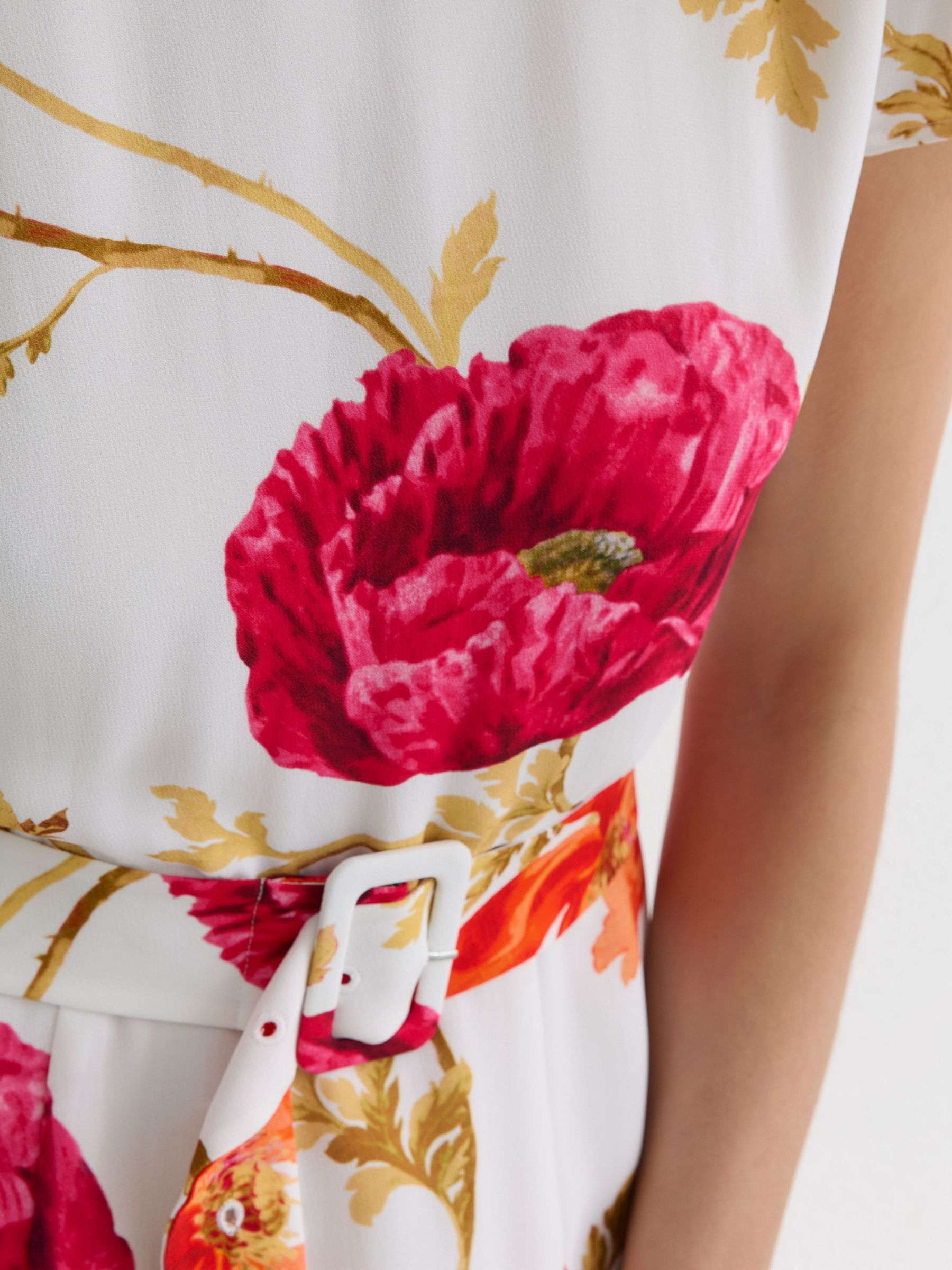 Floral-Print Belted Midi Dress in Ivory/Pink - image 4