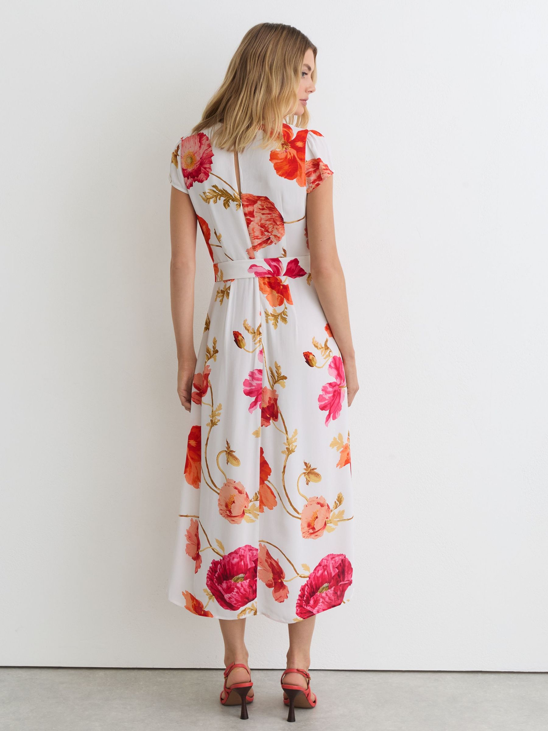 Floral-Print Belted Midi Dress in Ivory/Pink - image 3