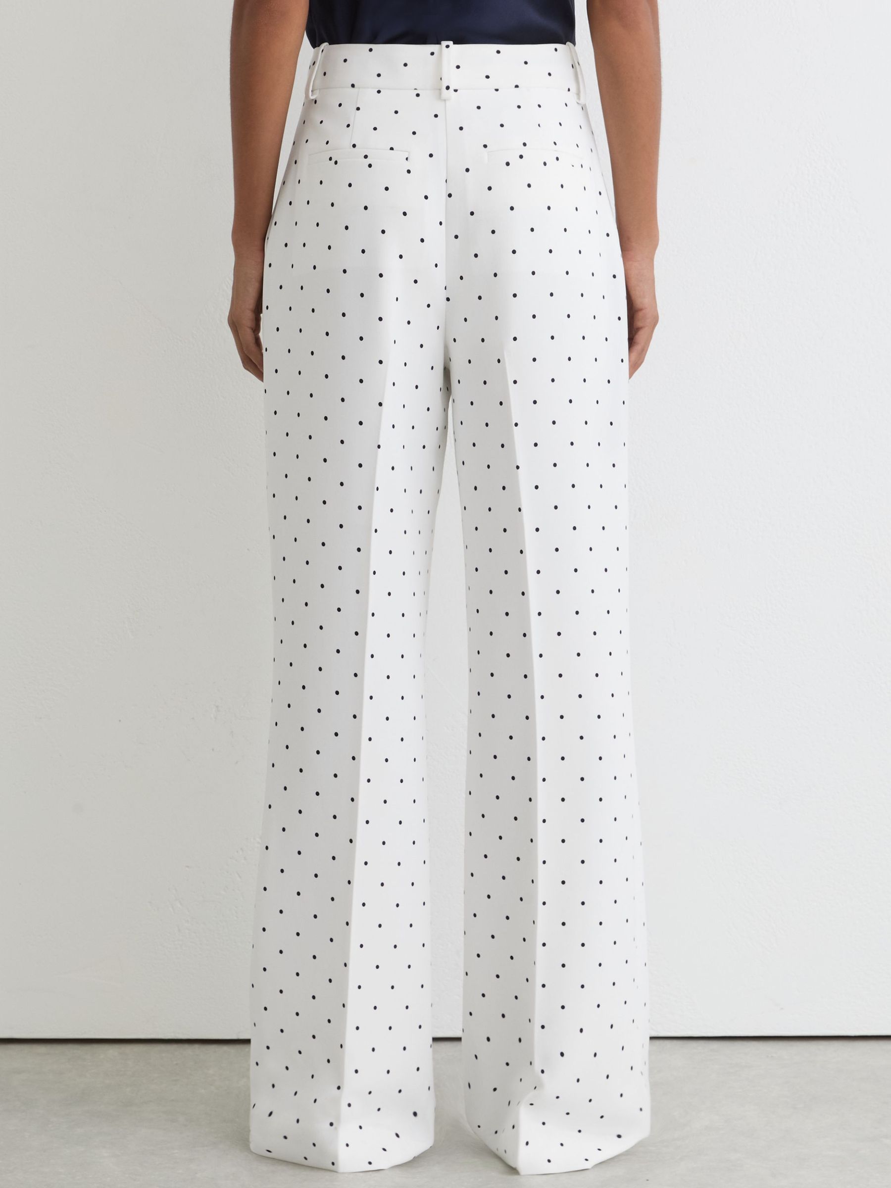 Polka-Dot Wide-Leg Suit Trousers in White/Navy - Image 5 of 7
