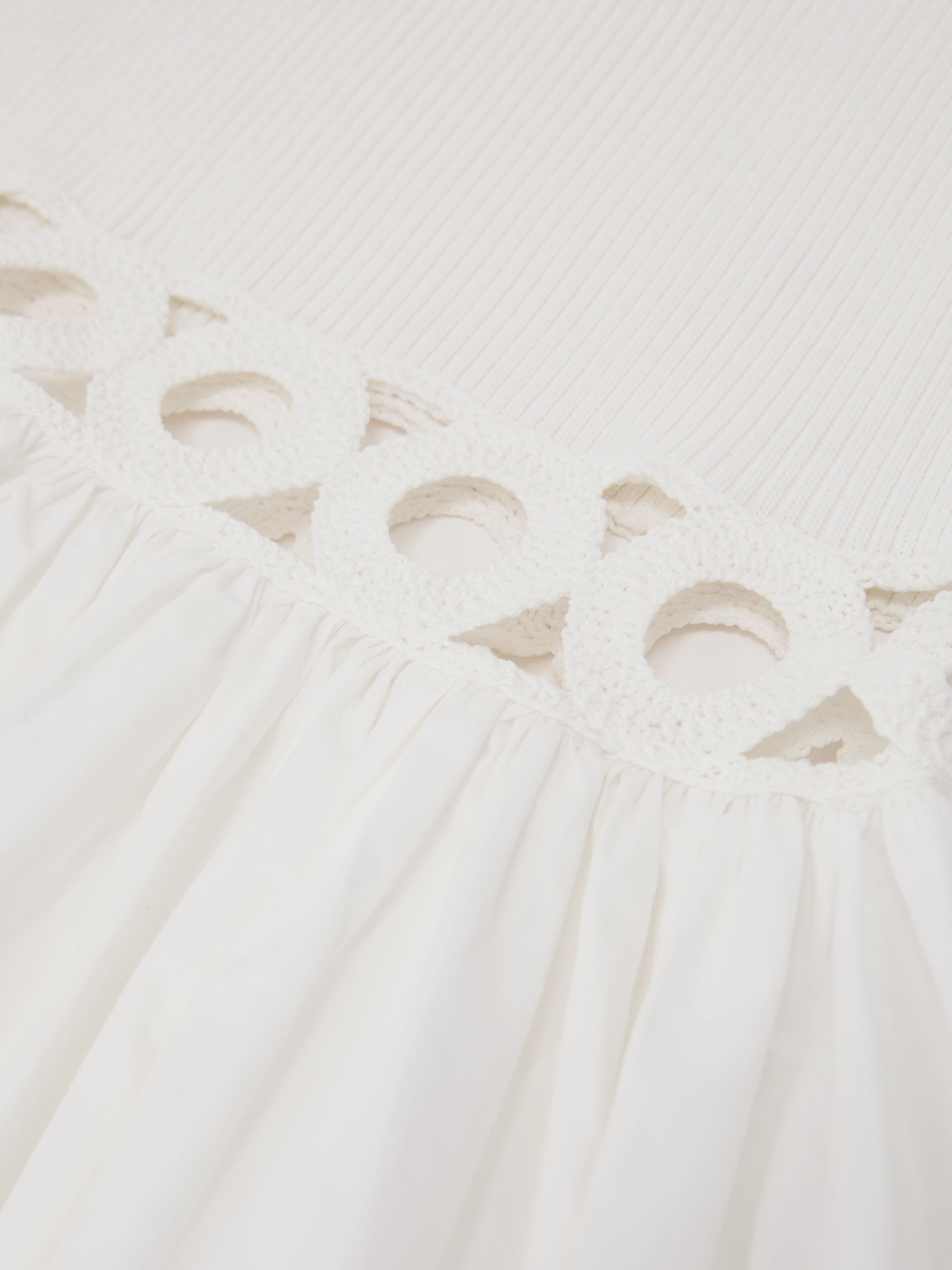 Rib-Knit Woven Mix Cut-Out Midi Dress in Ivory - image 3