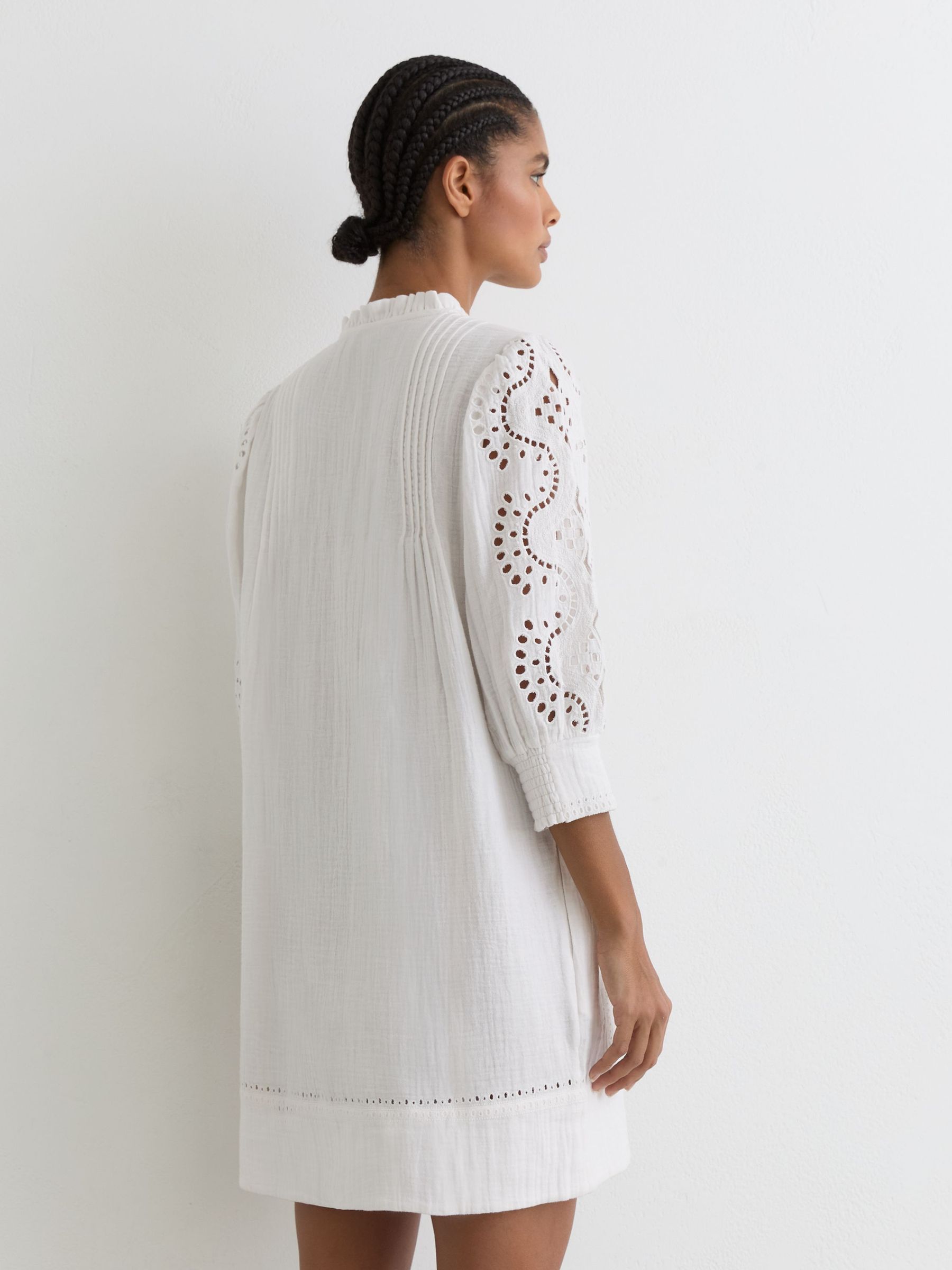 Cotton Cheesecloth Broderie Mini Dress in Ivory - Image 6 of 7