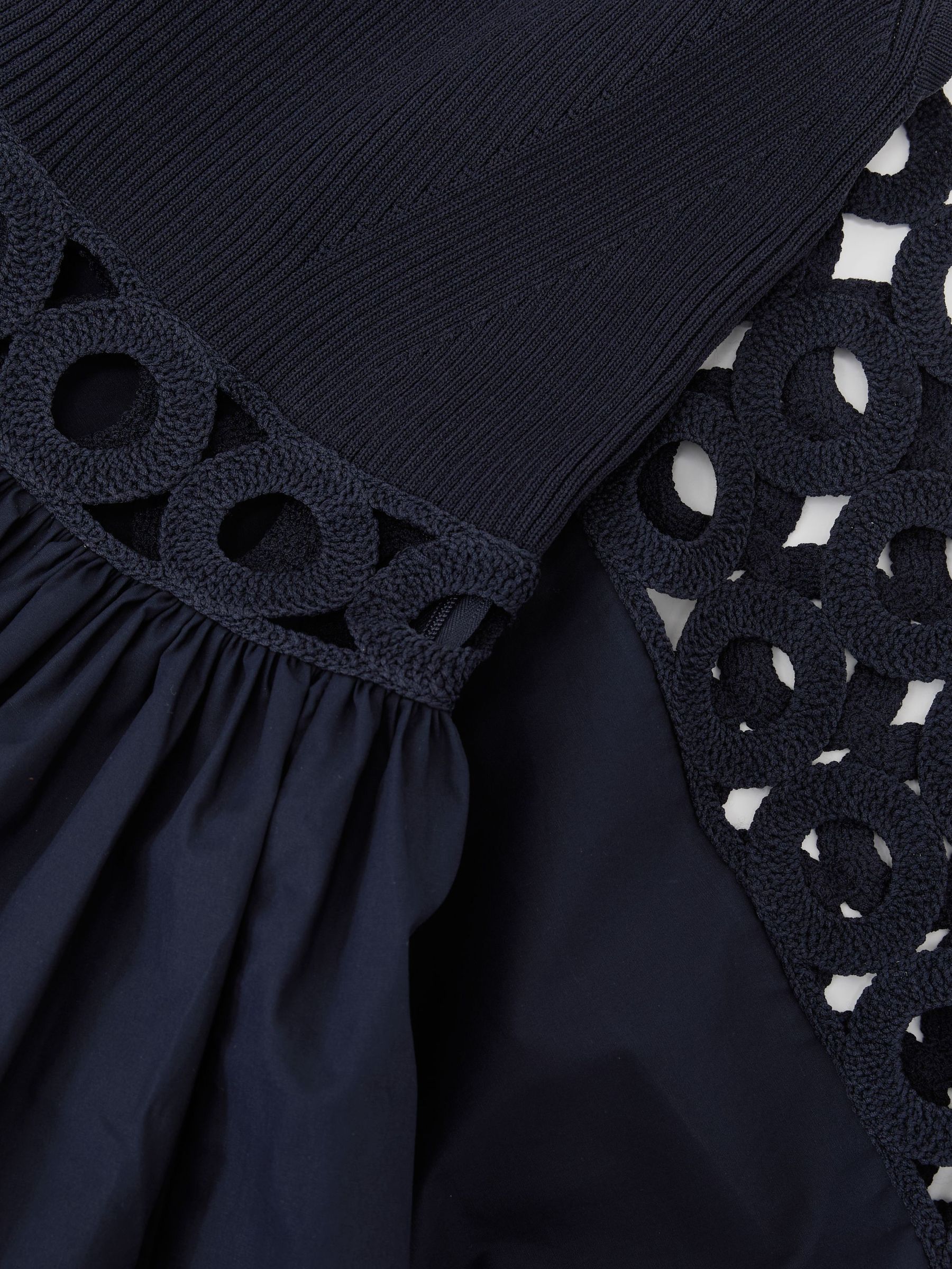 Rib-Knit Woven Mix Cut-Out Midi Dress in Navy - image 4