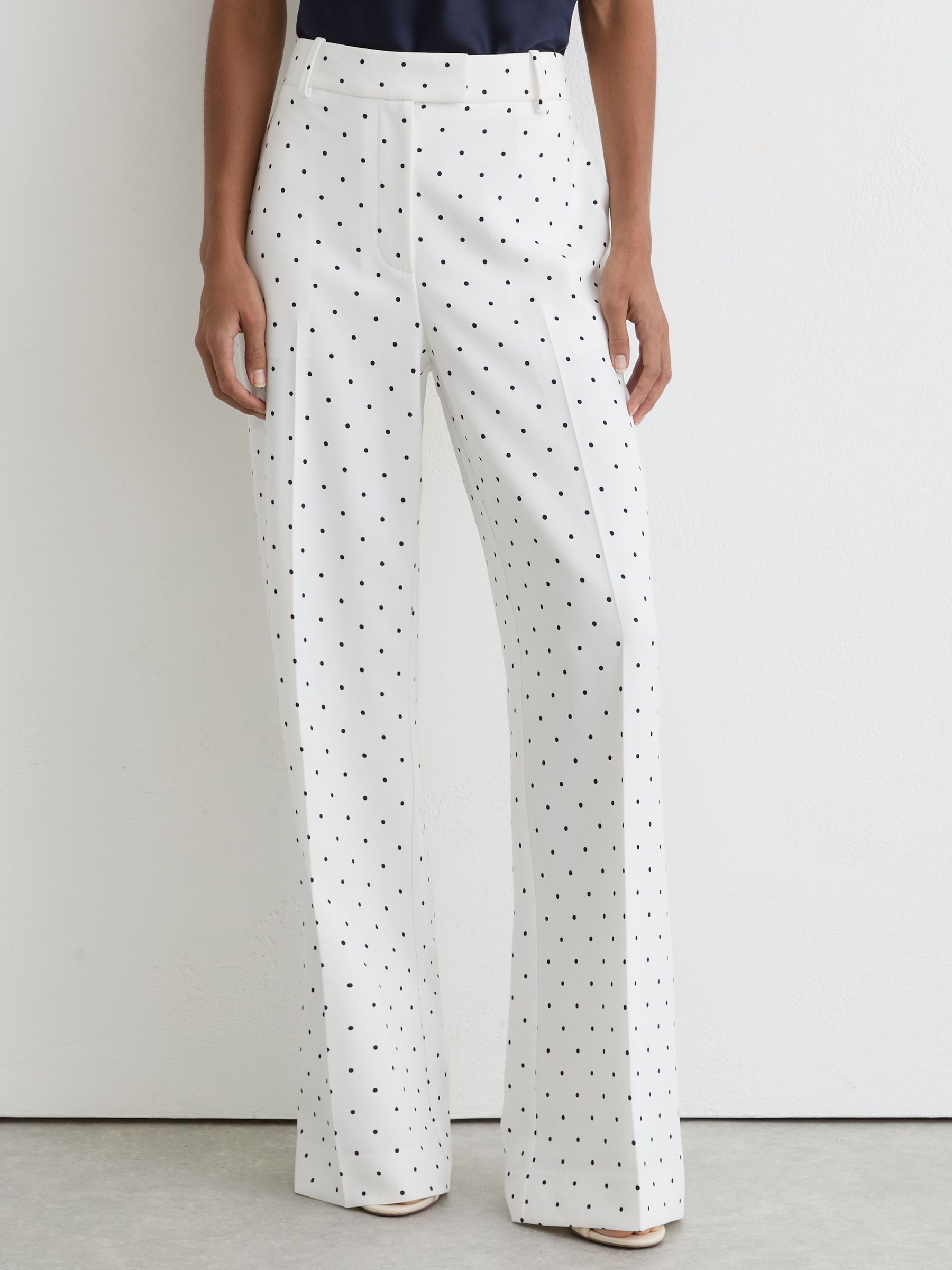 Petite Polka-Dot Wide-Leg Suit Trousers in White/Navy - Image 4 of 8