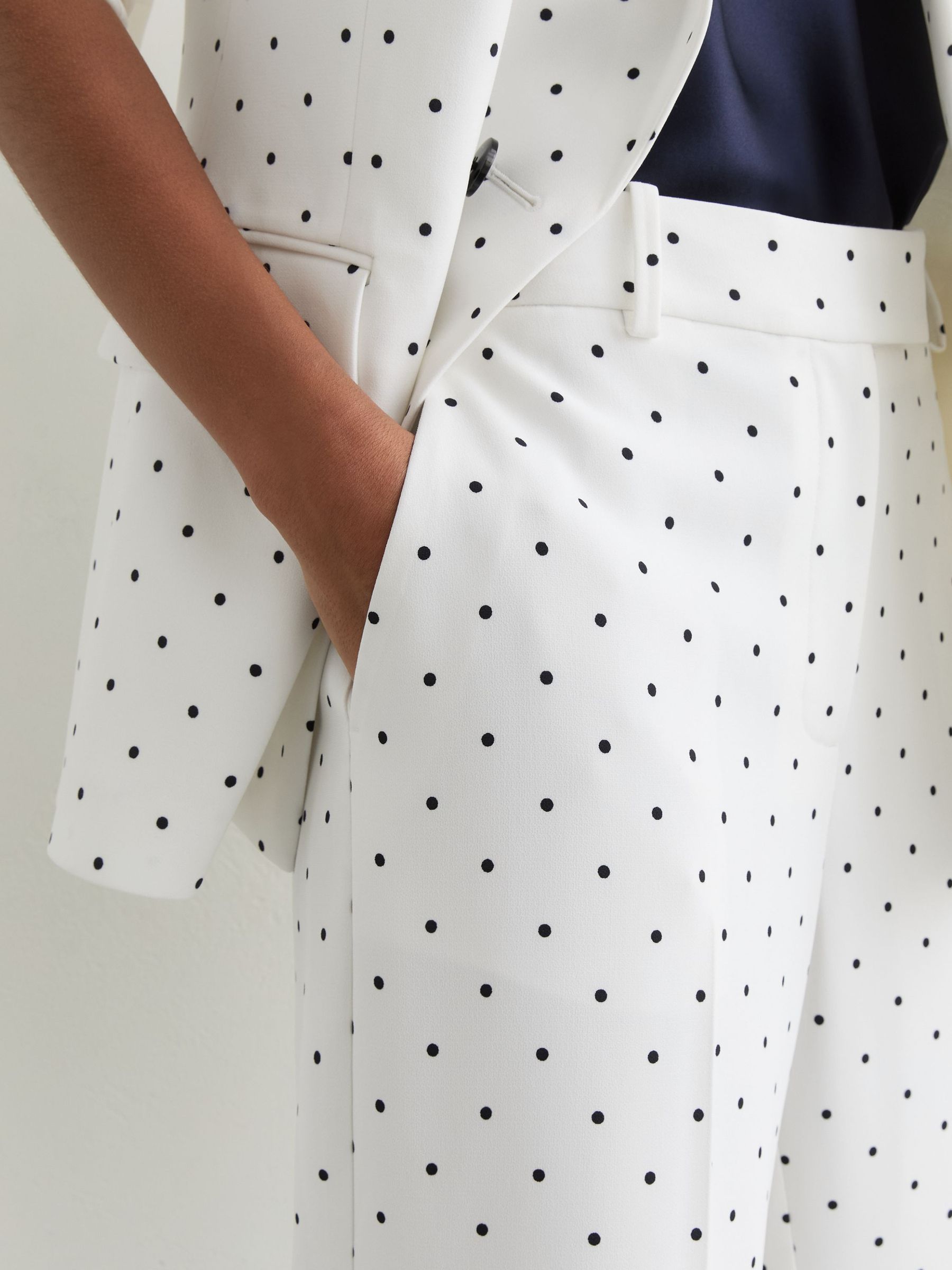 Petite Polka-Dot Wide-Leg Suit Trousers in White/Navy - Image 6 of 8