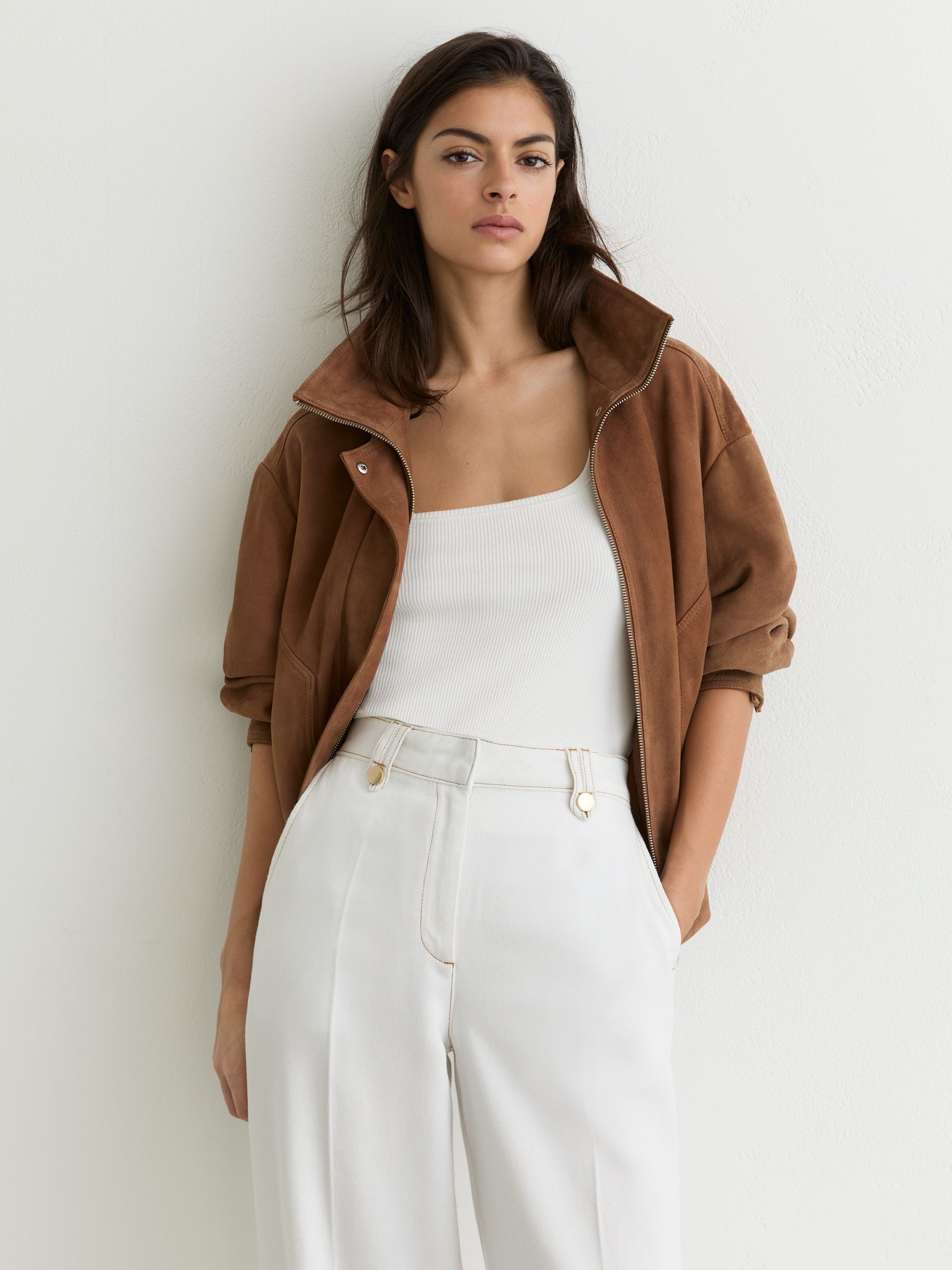 Lyocell Topstitched Wide-Leg Trousers in White - image 5