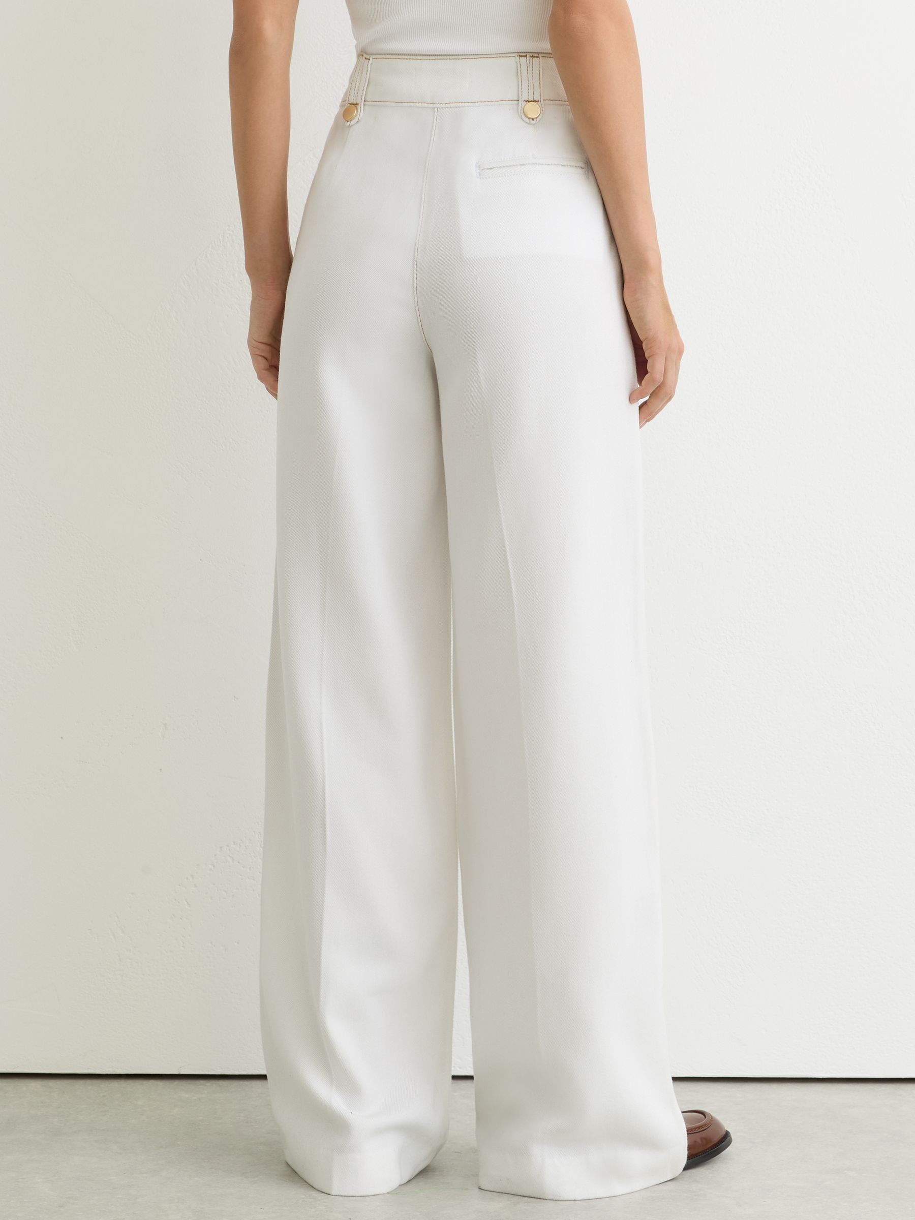 Lyocell Topstitched Wide-Leg Trousers in White - image 4