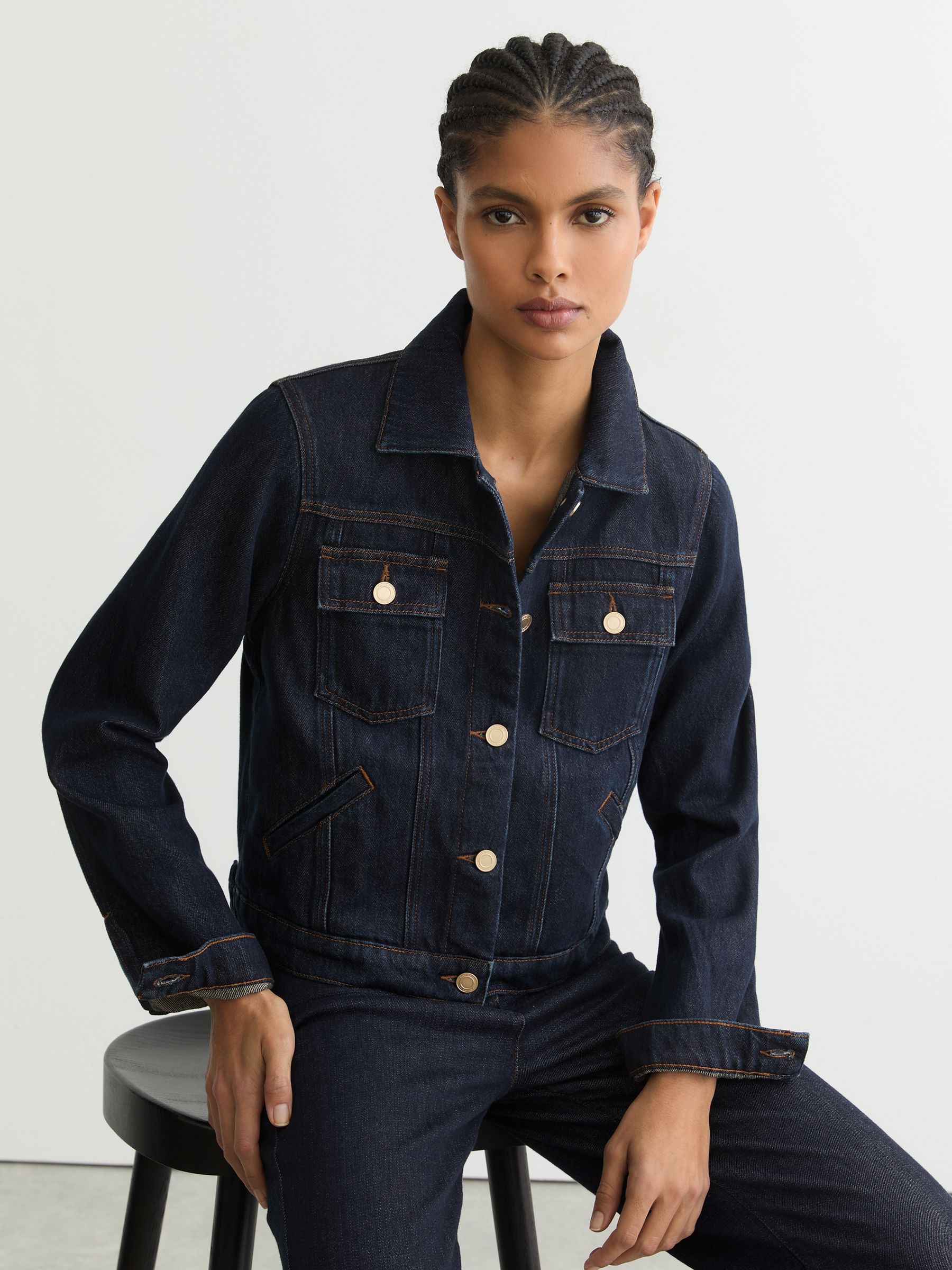 Lyocell-Linen Trucker Jacket in Dark Blue - image 2