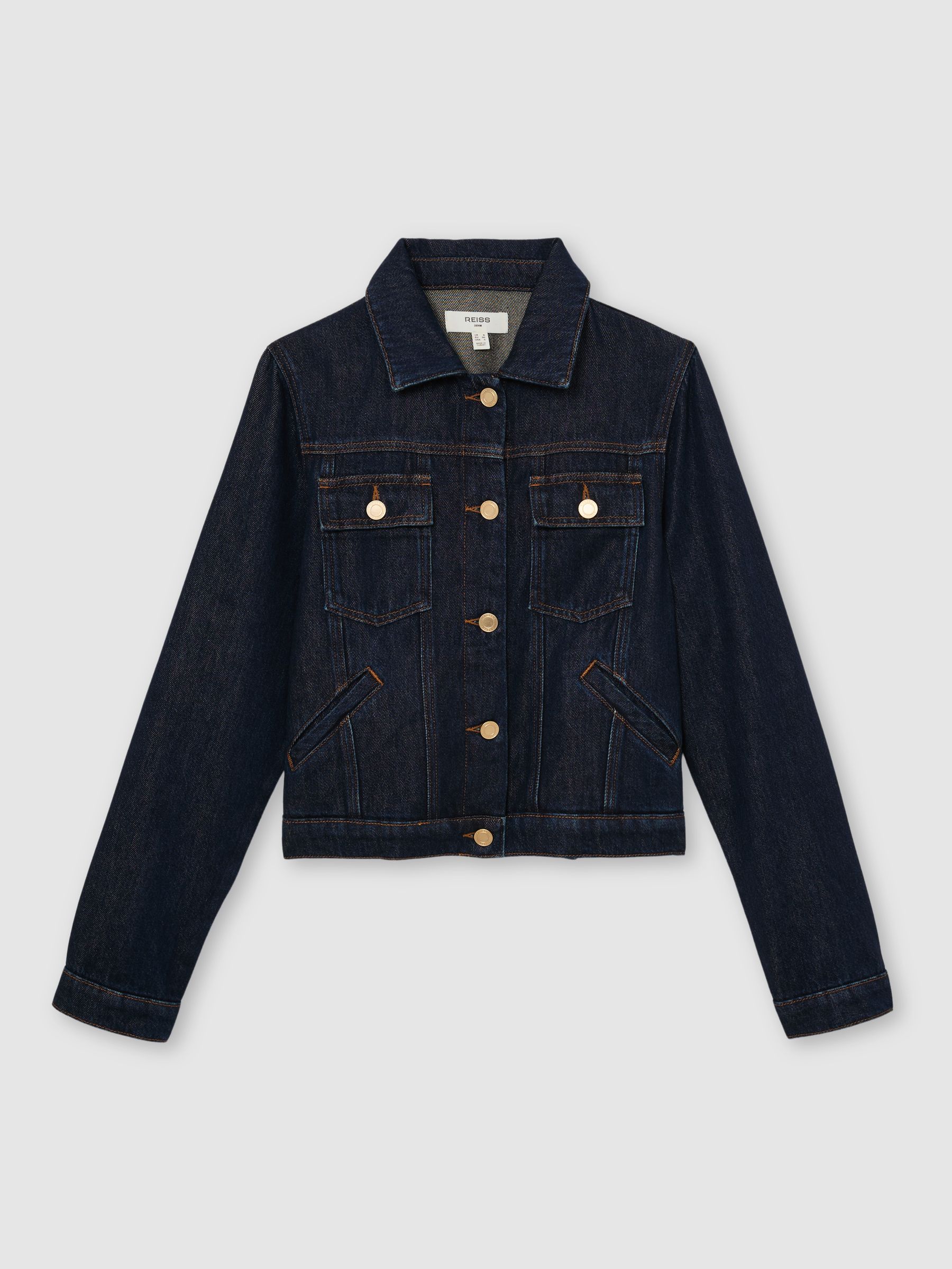 Denim Trucker Jacket in Dark Blue - Image 2 of 7 Denim Trucker Jacket in Dark Blue - Image 2 of 7
