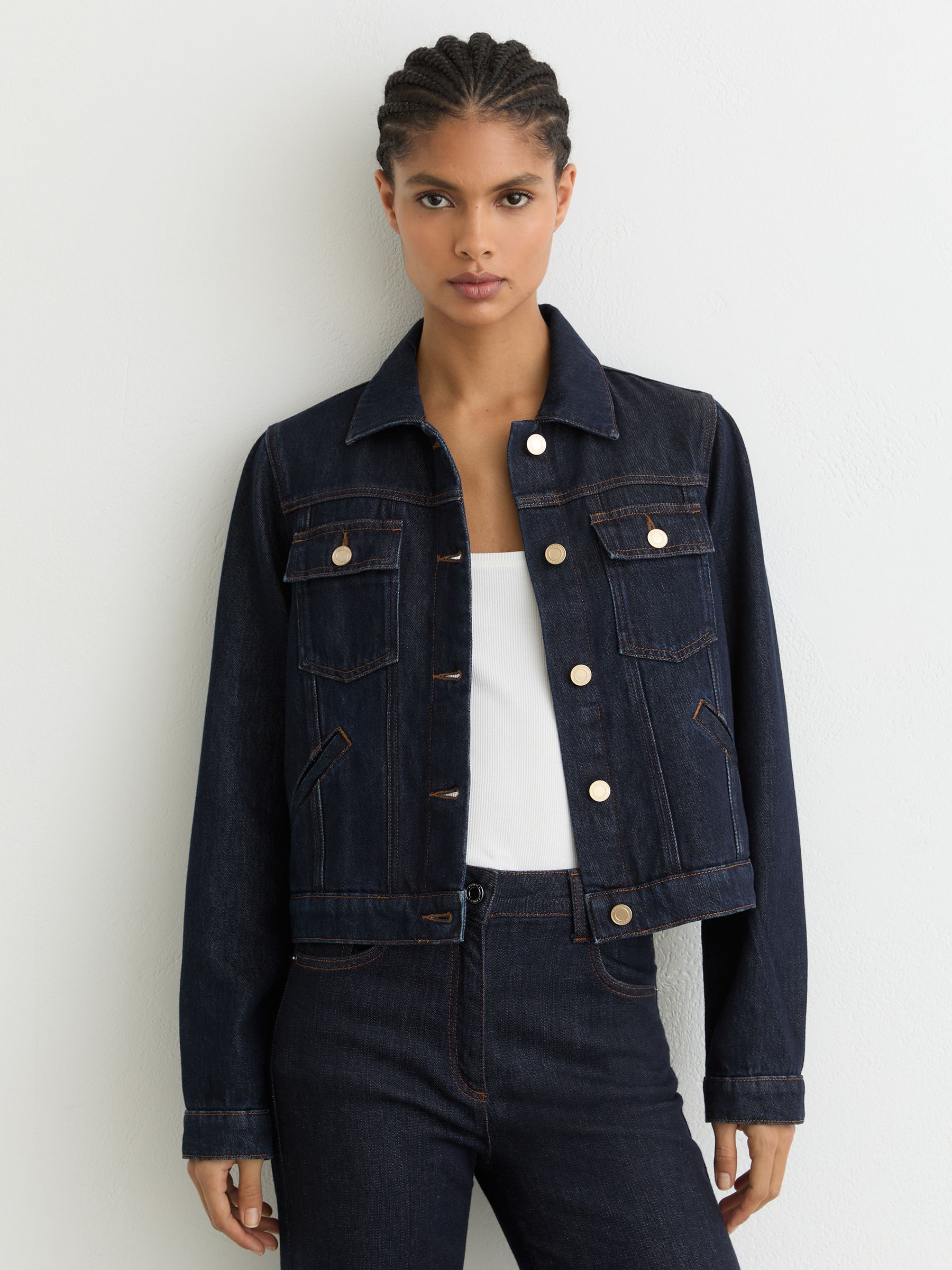 Denim Trucker Jacket in Dark Blue - Image 4 of 7