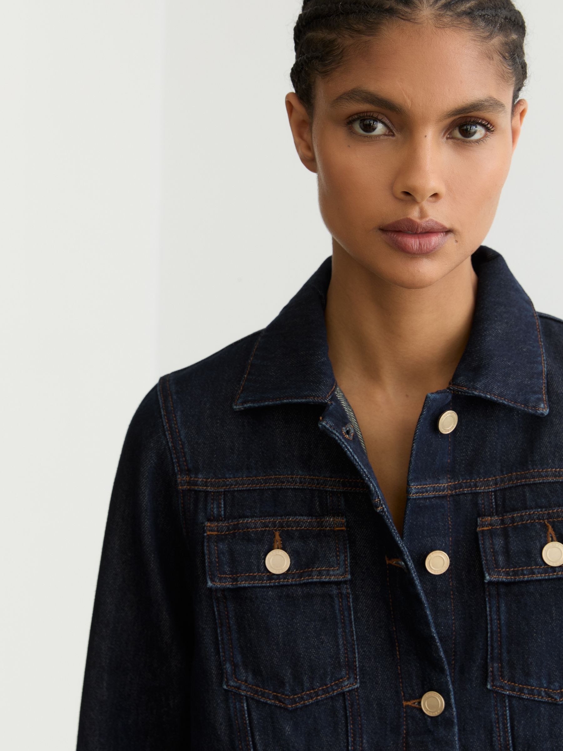 Denim Trucker Jacket in Dark Blue - Image 6 of 7