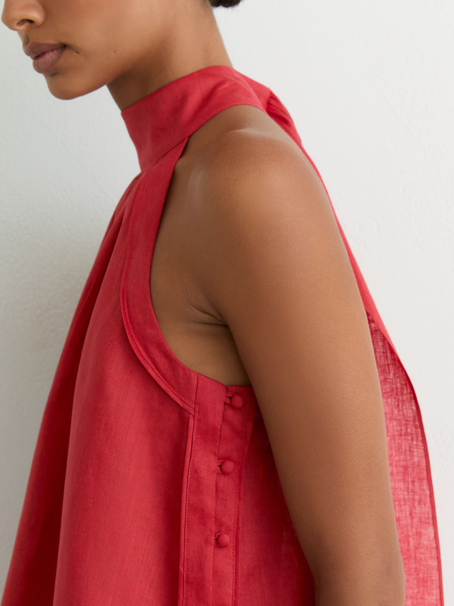 Linen Sleeveless Scarf-Neck Top in Coral Red - Image 5 of 9