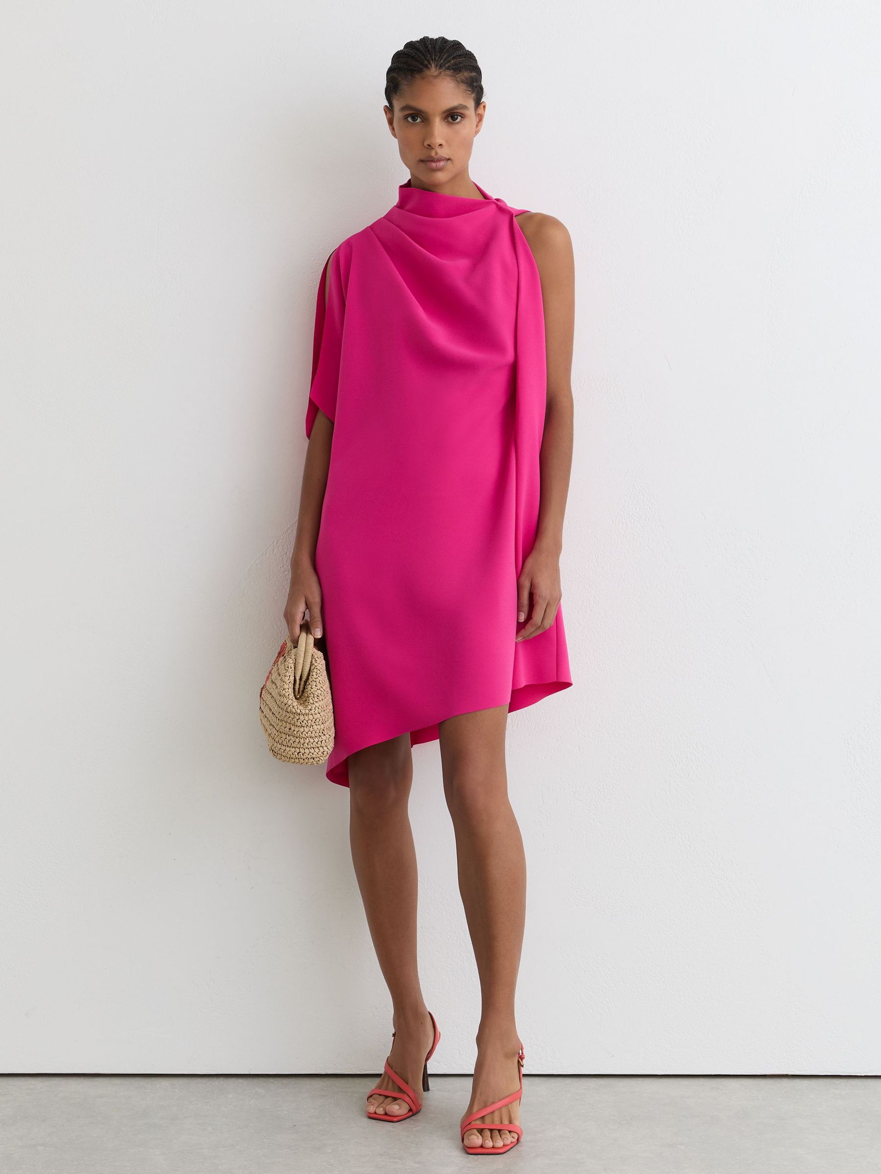 One-Shoulder Draped Mini Dress in Pink - Image 1 of 6